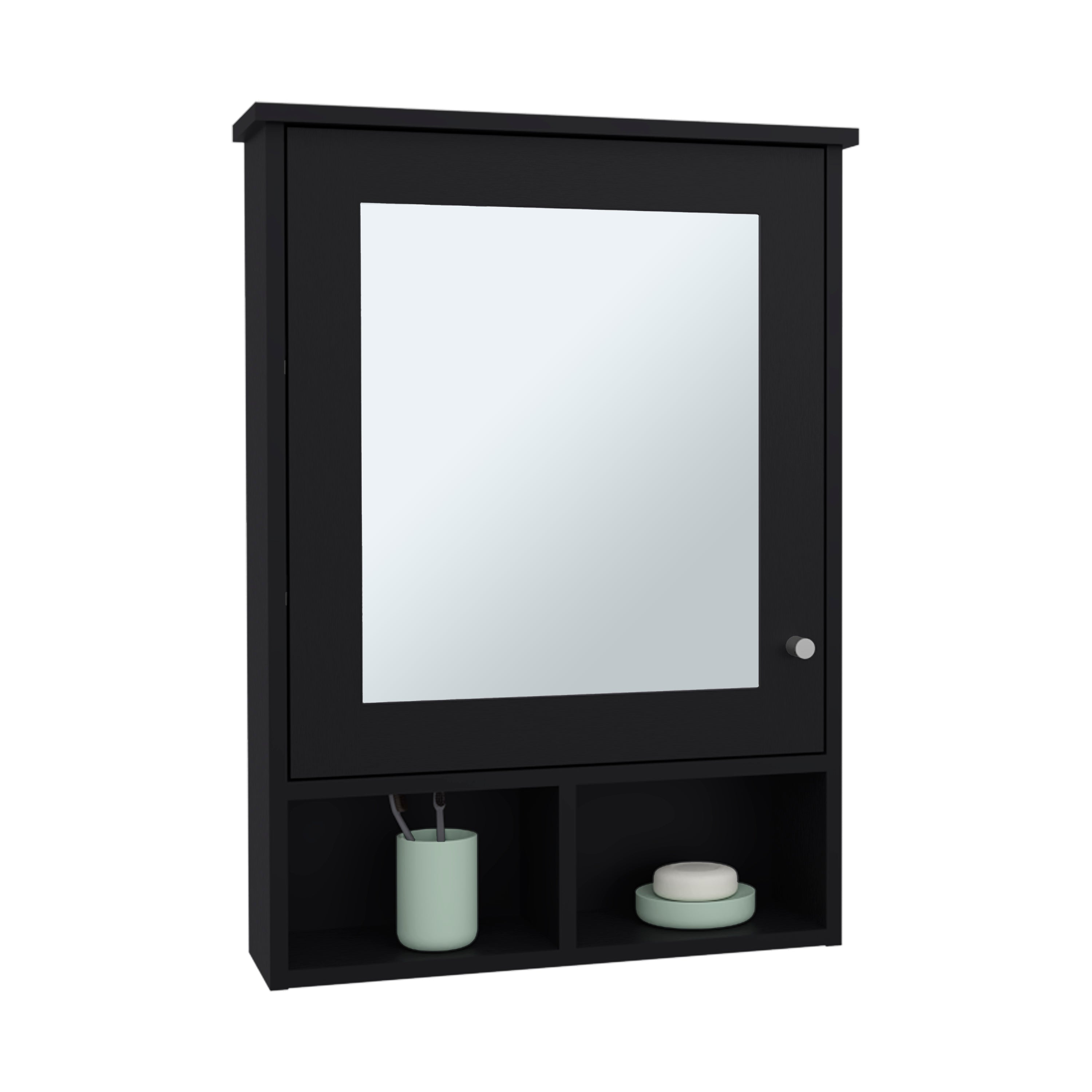 Anamoose Medicine Cabinet with 5 Shelves, 1 Door, and 1 Mirror, Black Wengue - Luciddepo