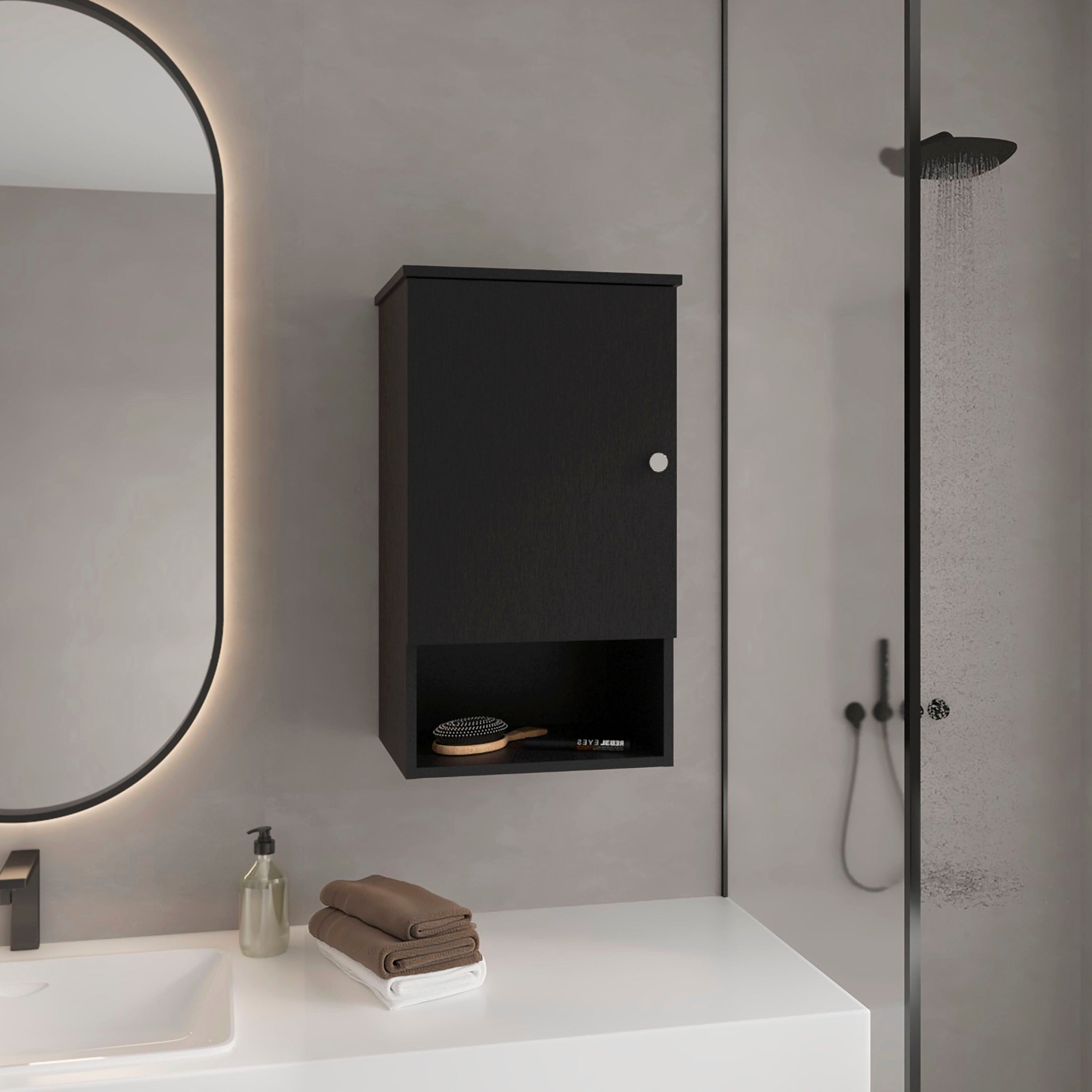 Nulato Medicine Cabinet with 1 Door and 3 Shelves, Black - Luciddepo