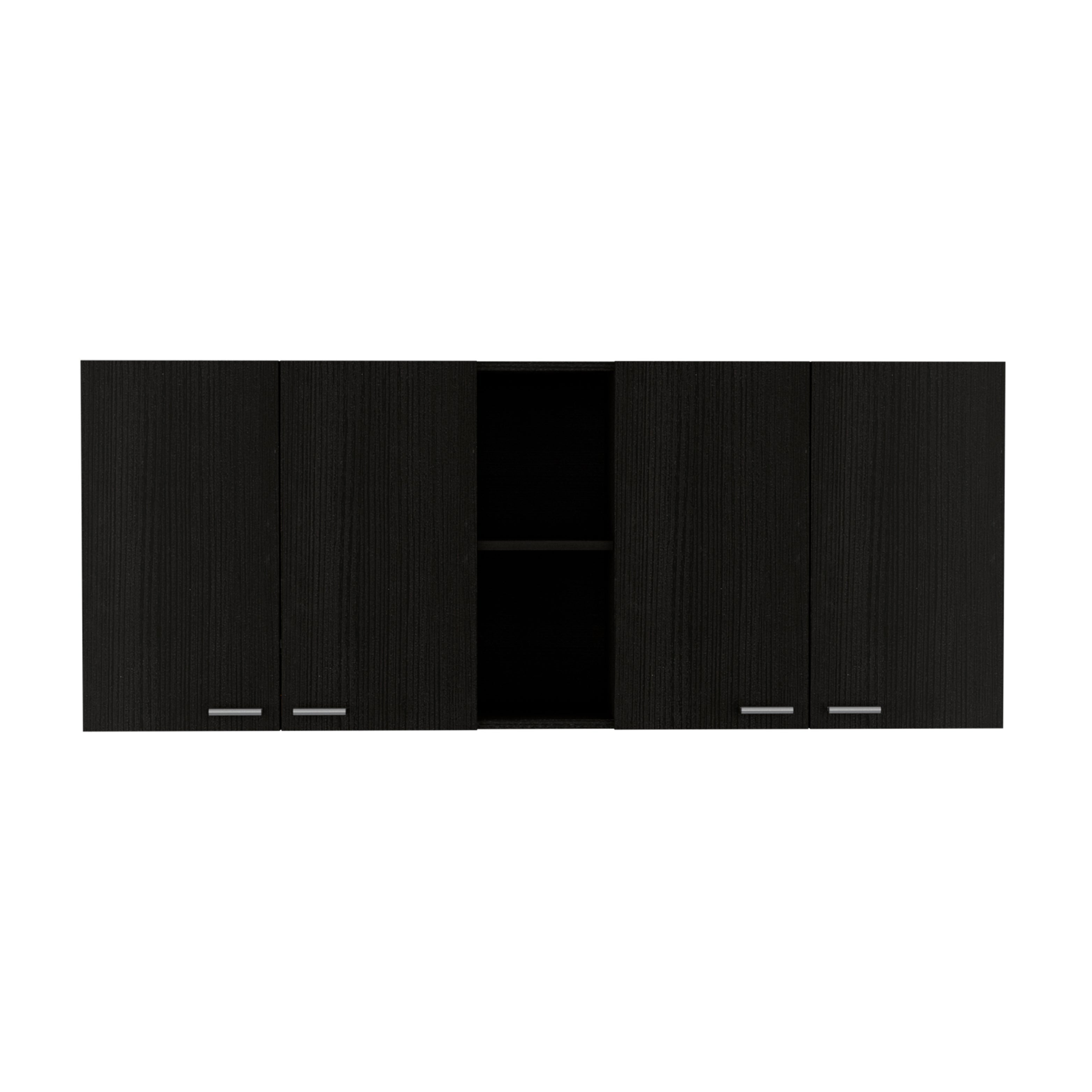 Olimpo 150 Wall Cabinet with Four Doors, Two Open Storage Shelves, Two Internal Shelves, Internal Dish and Glass Organizer, Black - Luciddepo