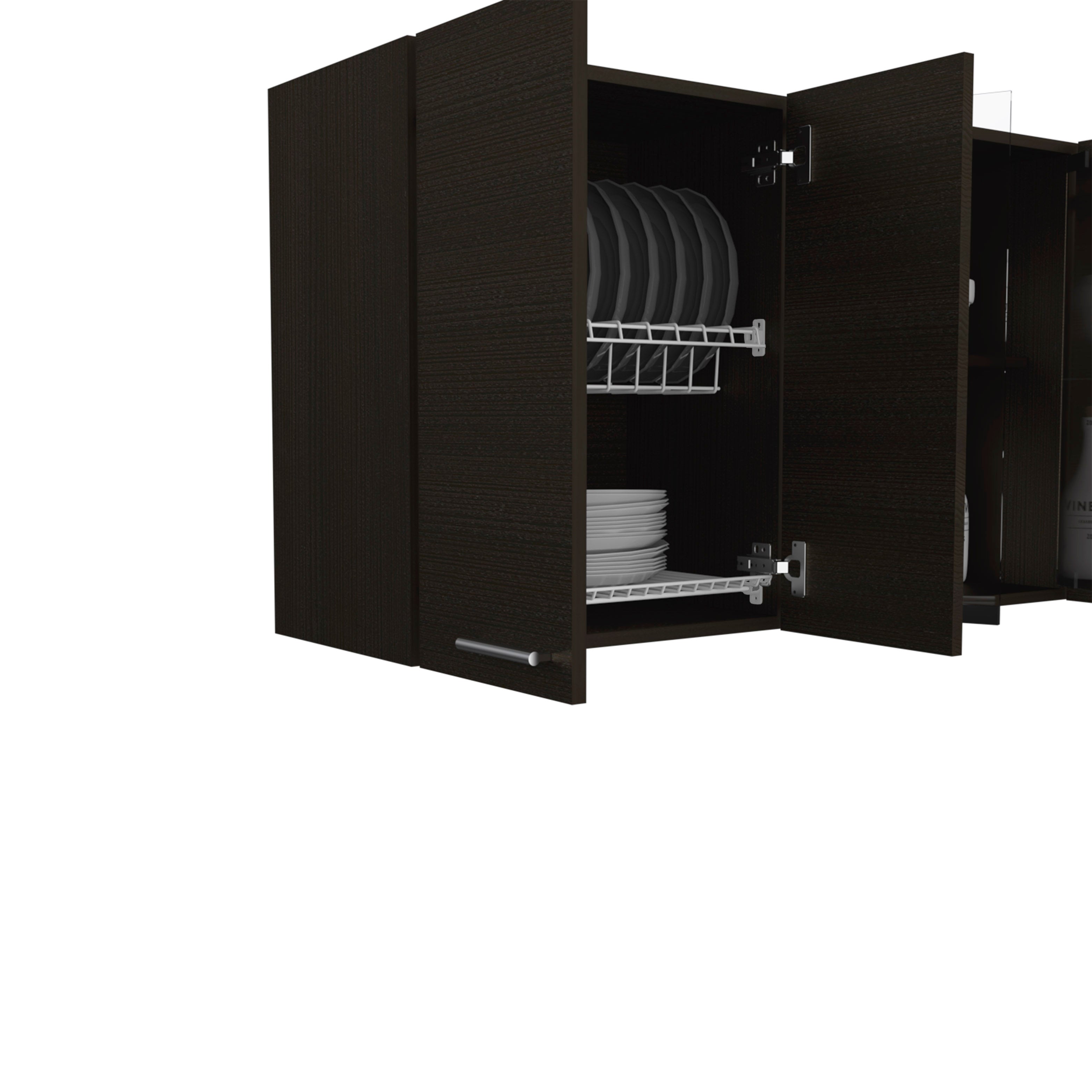 Oceana 150 Wall Cabinet with Four Doors, Two Internal Shelves, Internal Plate and Glass Organizer, Two Storage Shelves with Two Glass Doors, Black - Luciddepo