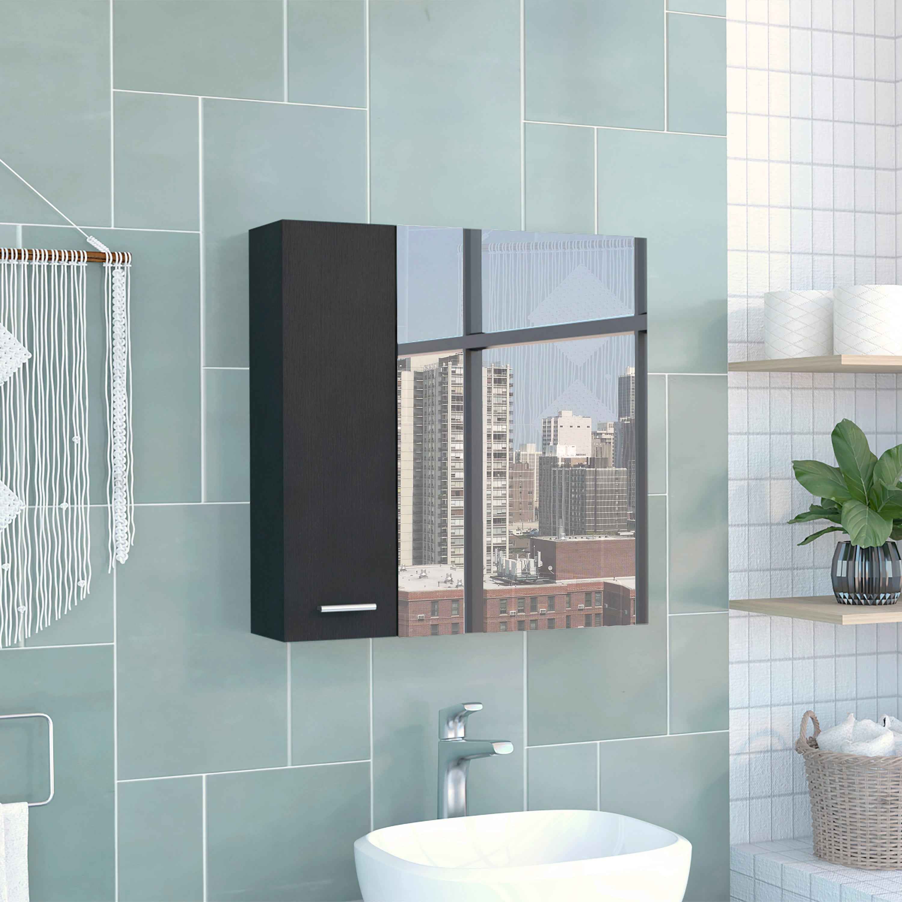 Harbor Medicine Double Door Cabinet,Four Interior Shelves, Black