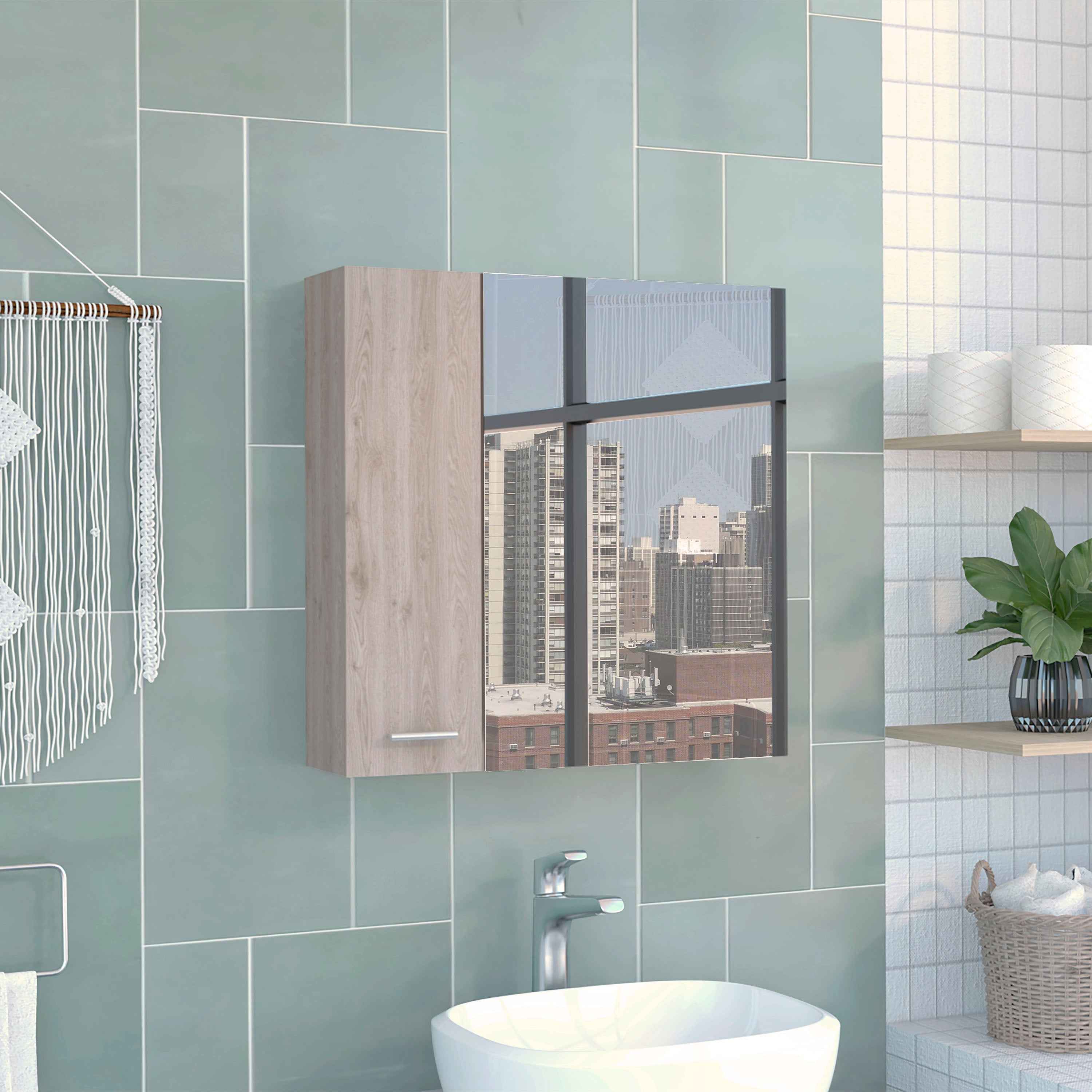 Harbor Medicine Double Door Cabinet,Four Interior Shelves, Light Gray