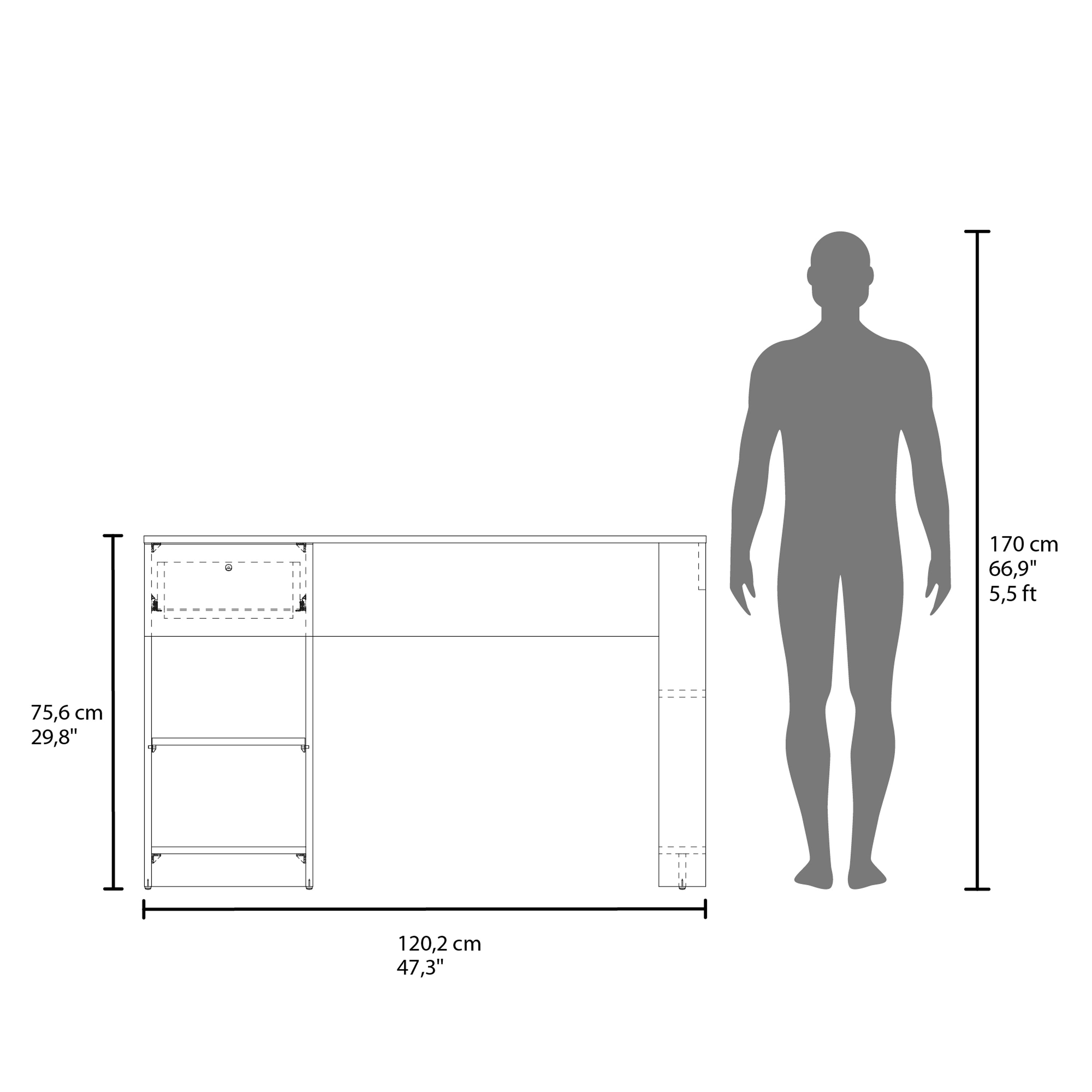 Tolsona Desk, 1 Drawer, 2 Shelves, White - Luciddepo
