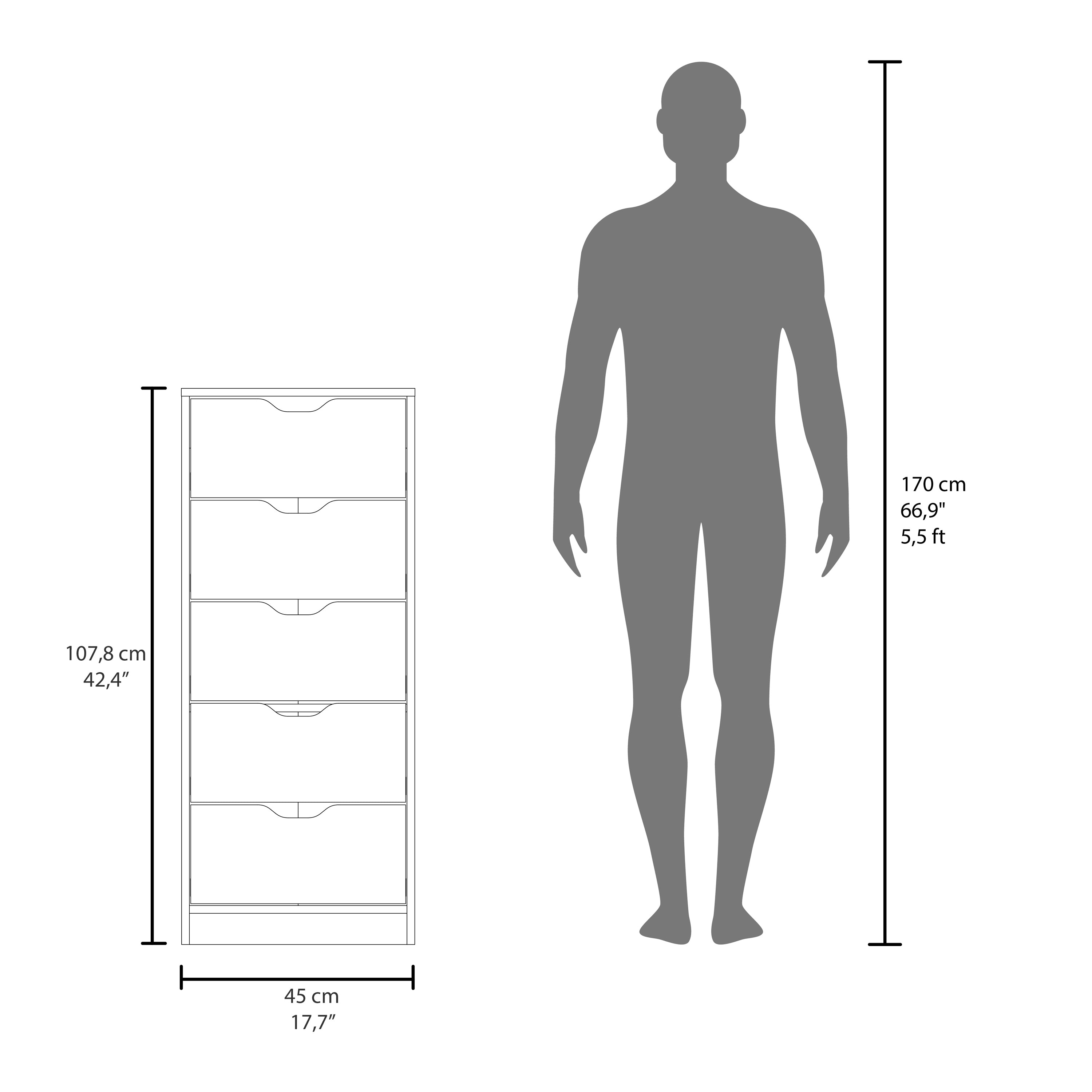 Houma 5 Drawers Narrow Dresser, Slim Storage Chest of Drawers, Natural Oak - Luciddepo