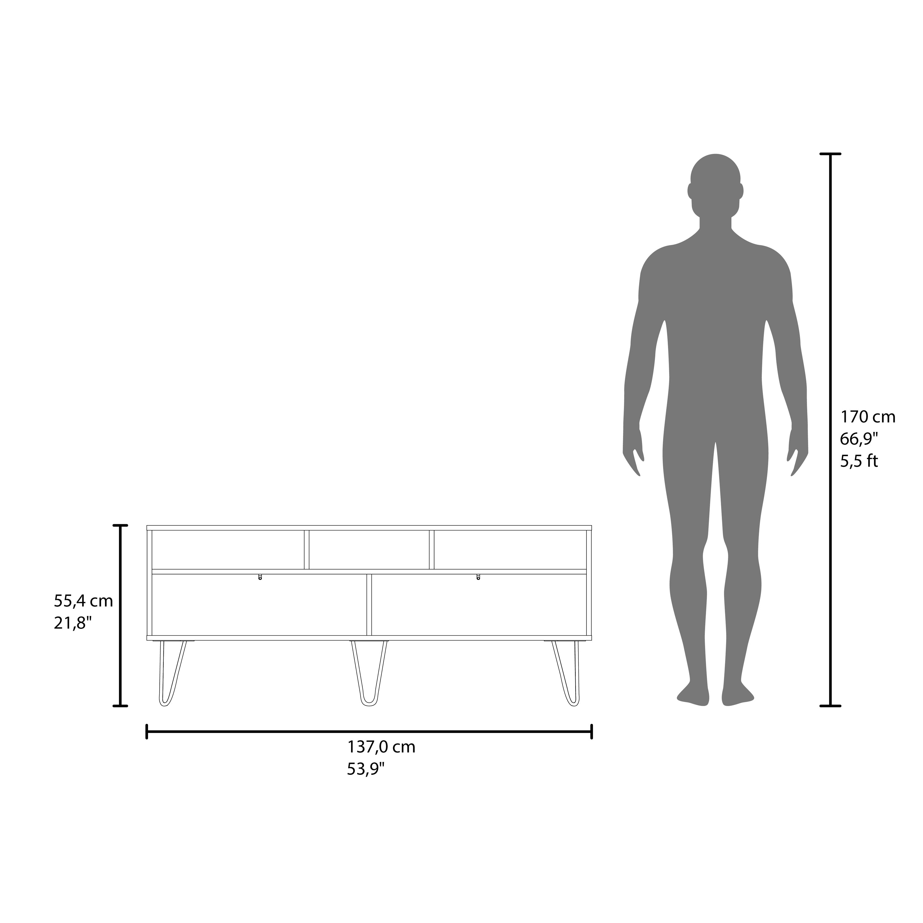 Salunga TV Stand, 2 Doors, 3 Shelves, 5 Legs, White/Natural Oak - Luciddepo