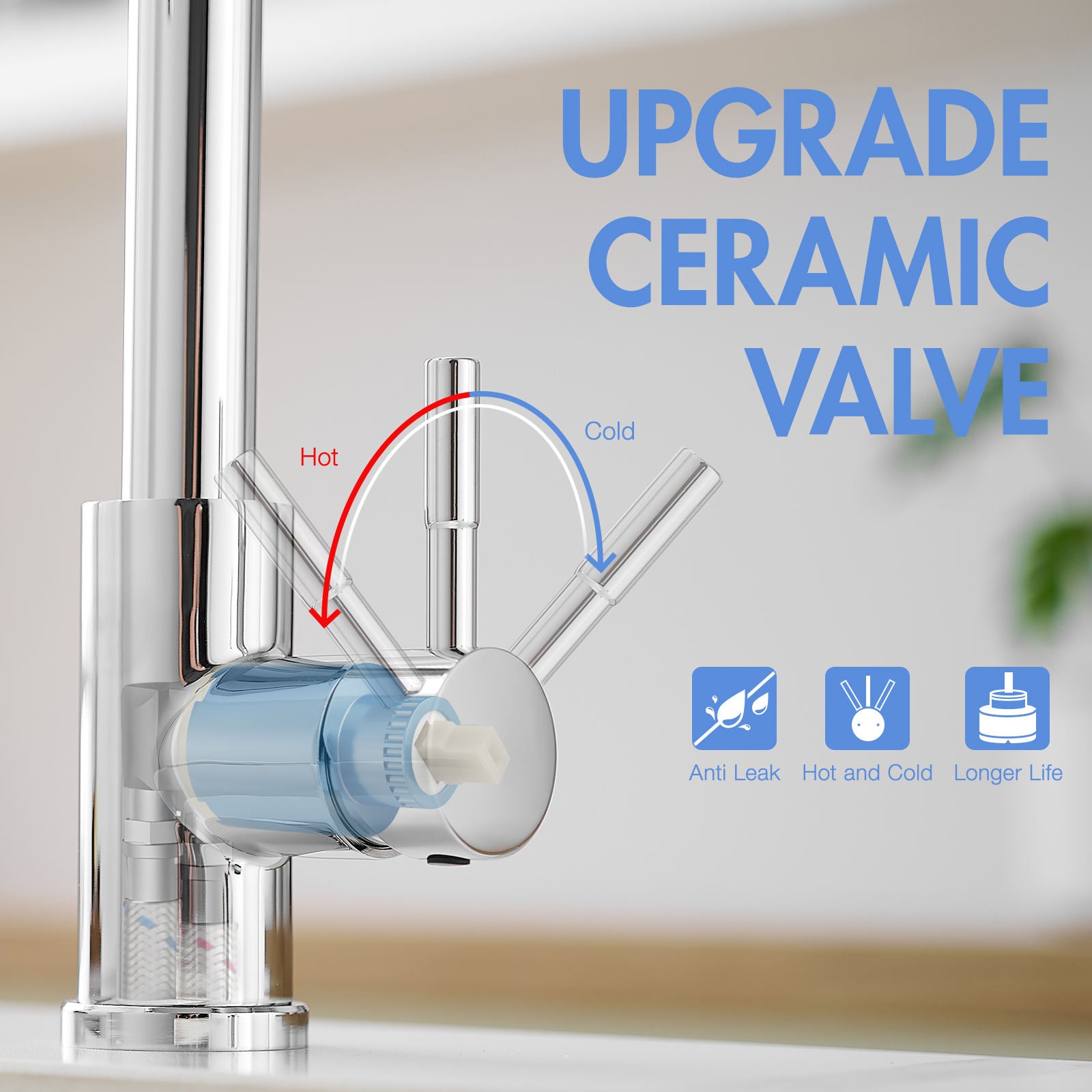 Kitchen, Faucet, Single Handle Faucet, Push Button, T Pull-Out Sprayer, Ceramic Valve, Chrome