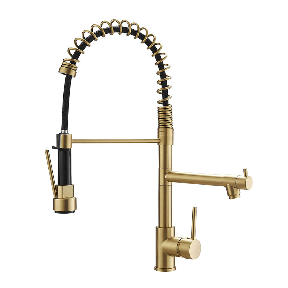 Kitchen, Faucet, Single Handle Faucet, Contemporary, Push Button, Pull-Out Sprayer, two nozzle, Ceramic Valve, Core Sense Faucet, Gold