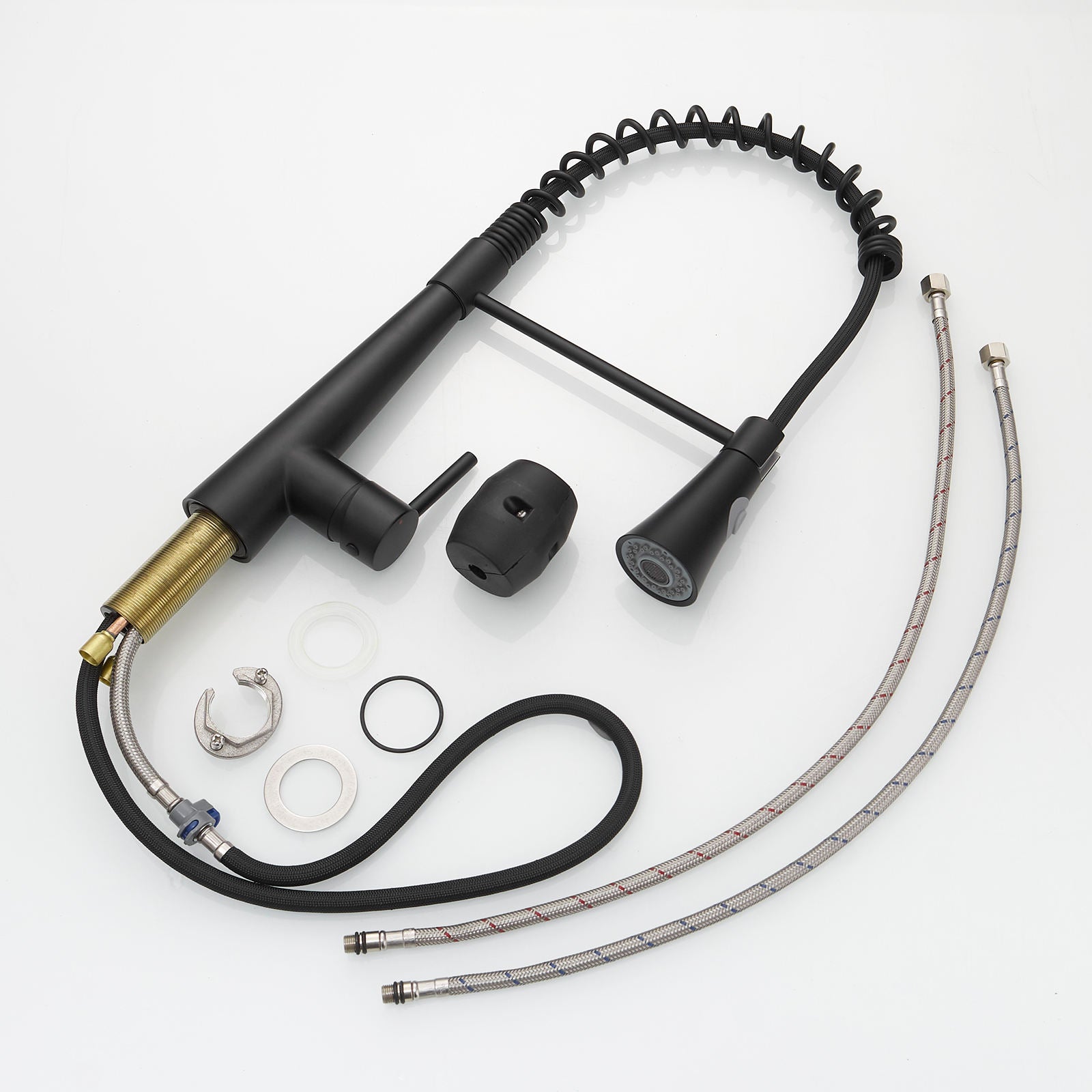 Kitchen, Faucet, Single Handle Faucet, Push Button, Spring Pull-Out Sprayer, Ceramic Valve, Black, Nickle