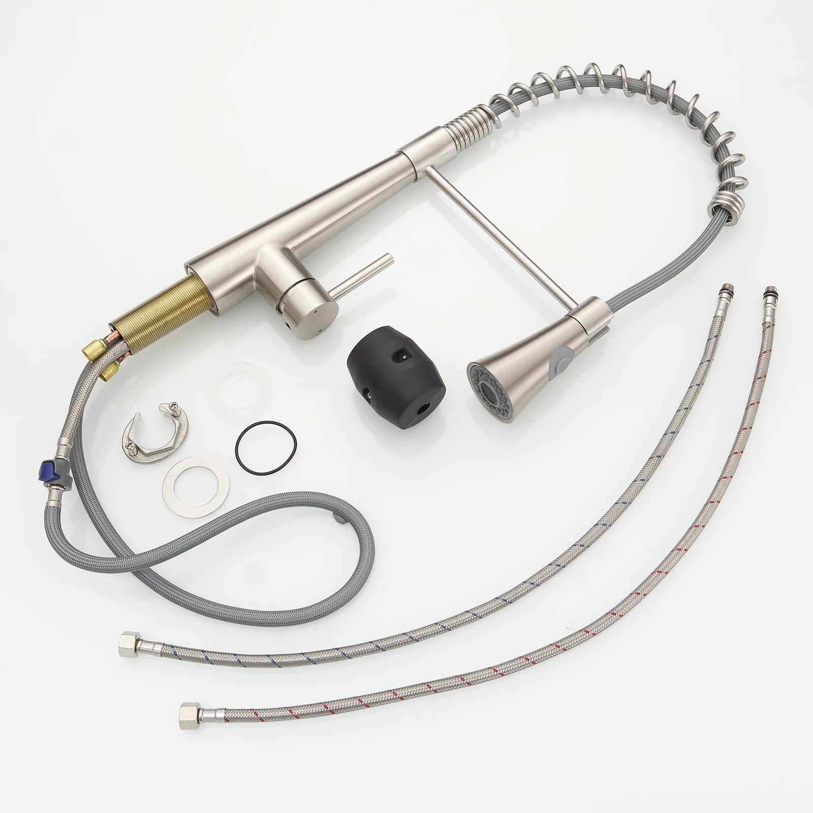 Kitchen, Faucet, Single Handle Faucet, Push Button, Spring Pull-Out Sprayer, Ceramic Valve, Black, Nickle