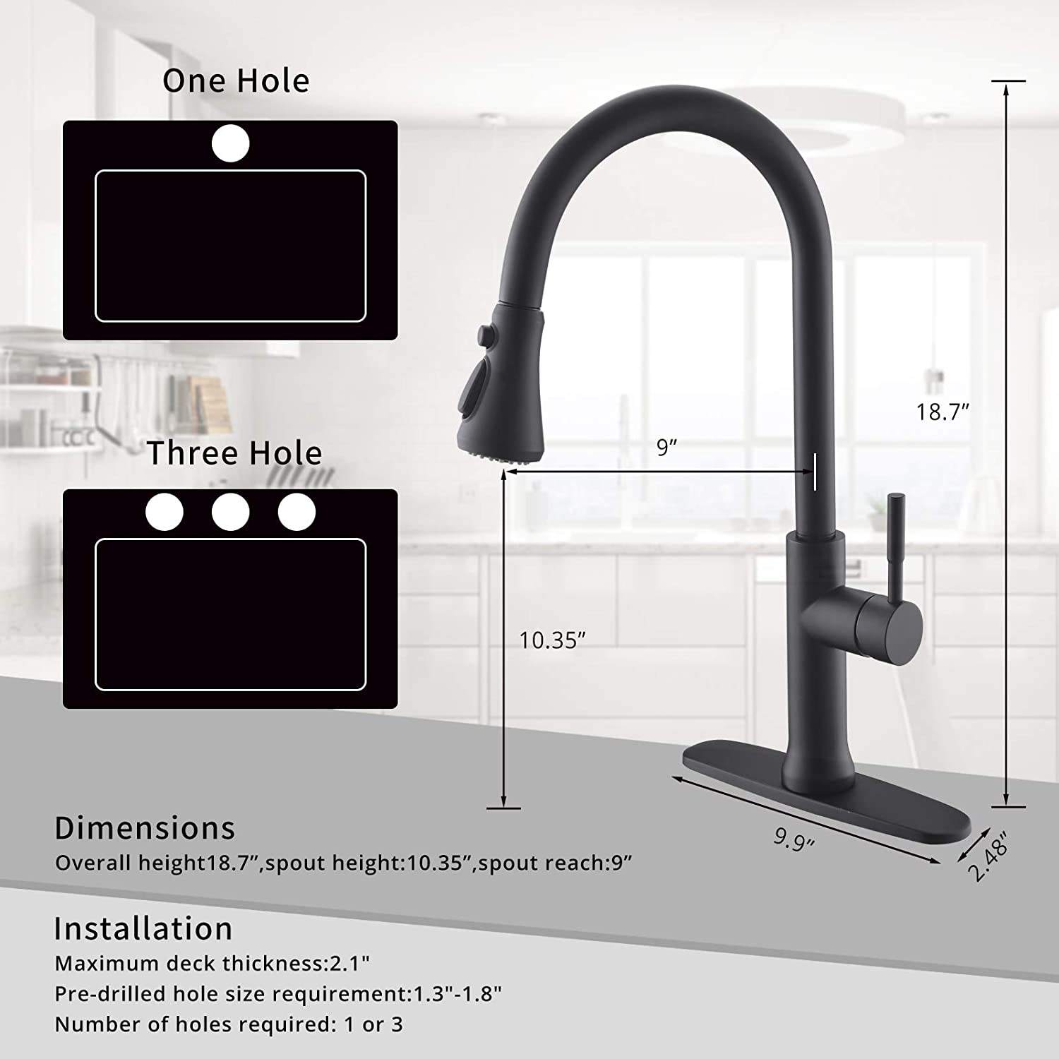 Kitchen, Faucet, Touch Activated Faucet, Single Handle Faucet, Pull-Out Sprayer, Ceramic Valve, Core Sense Faucet, Black