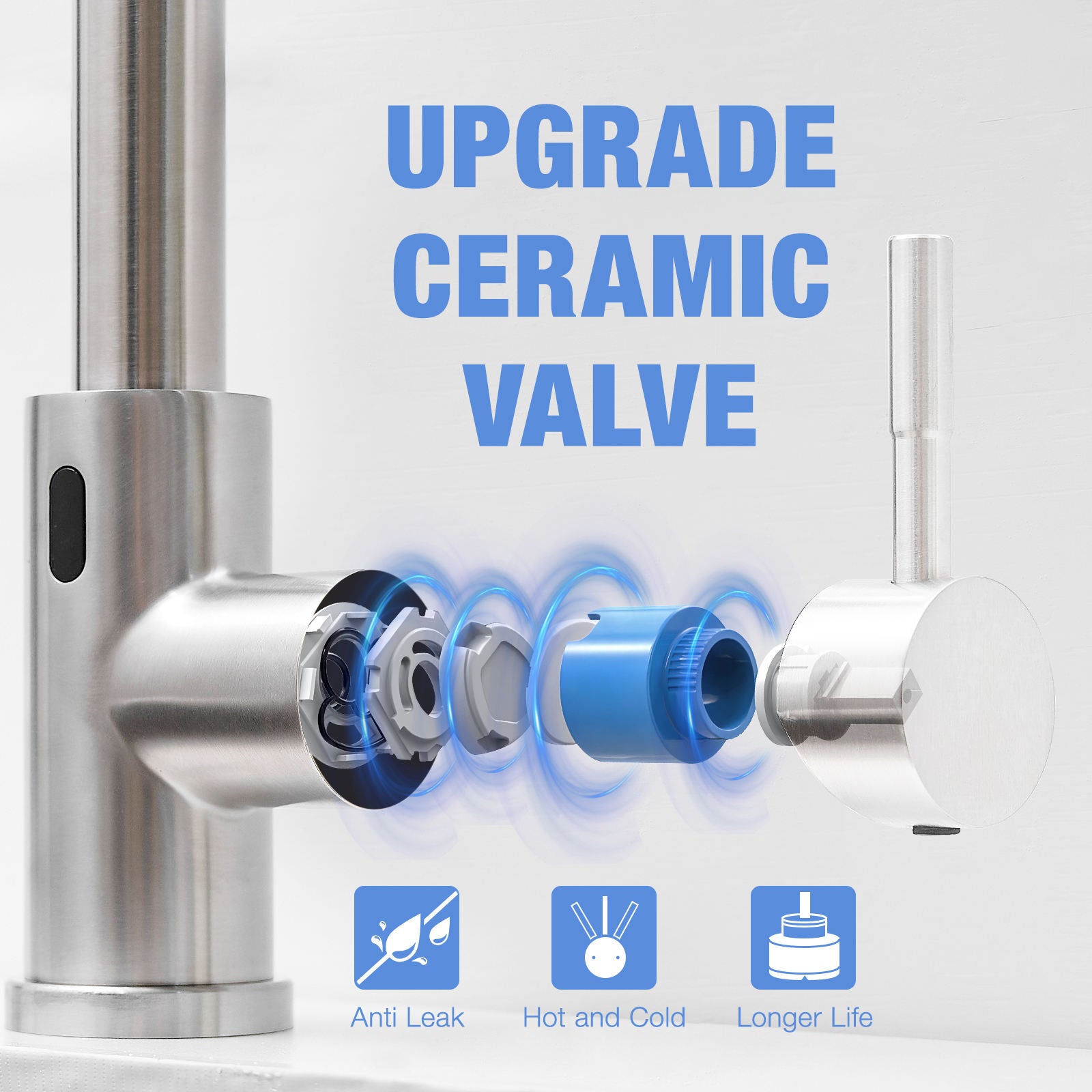 Kitchen, Faucet, Touchless Faucet, Single Handle Faucet, Pull-Out Sprayer, Ceramic Valve, Core Sense Faucet, Stainless Steel