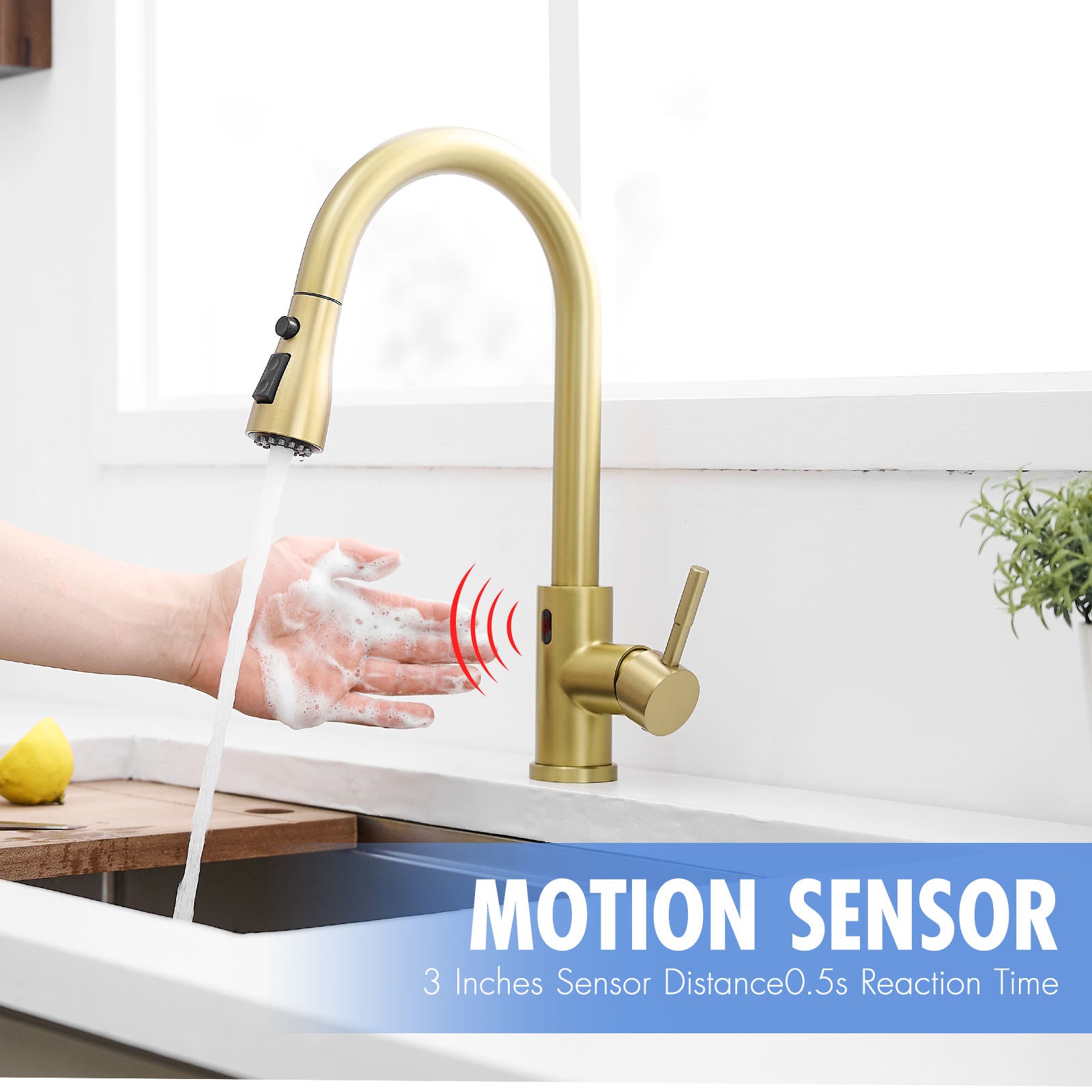 Kitchen, Faucet, Touchless Faucet, Single Handle Faucet, Pull-Out Sprayer, Ceramic Valve, Core Sense Faucet, Nickel Gold