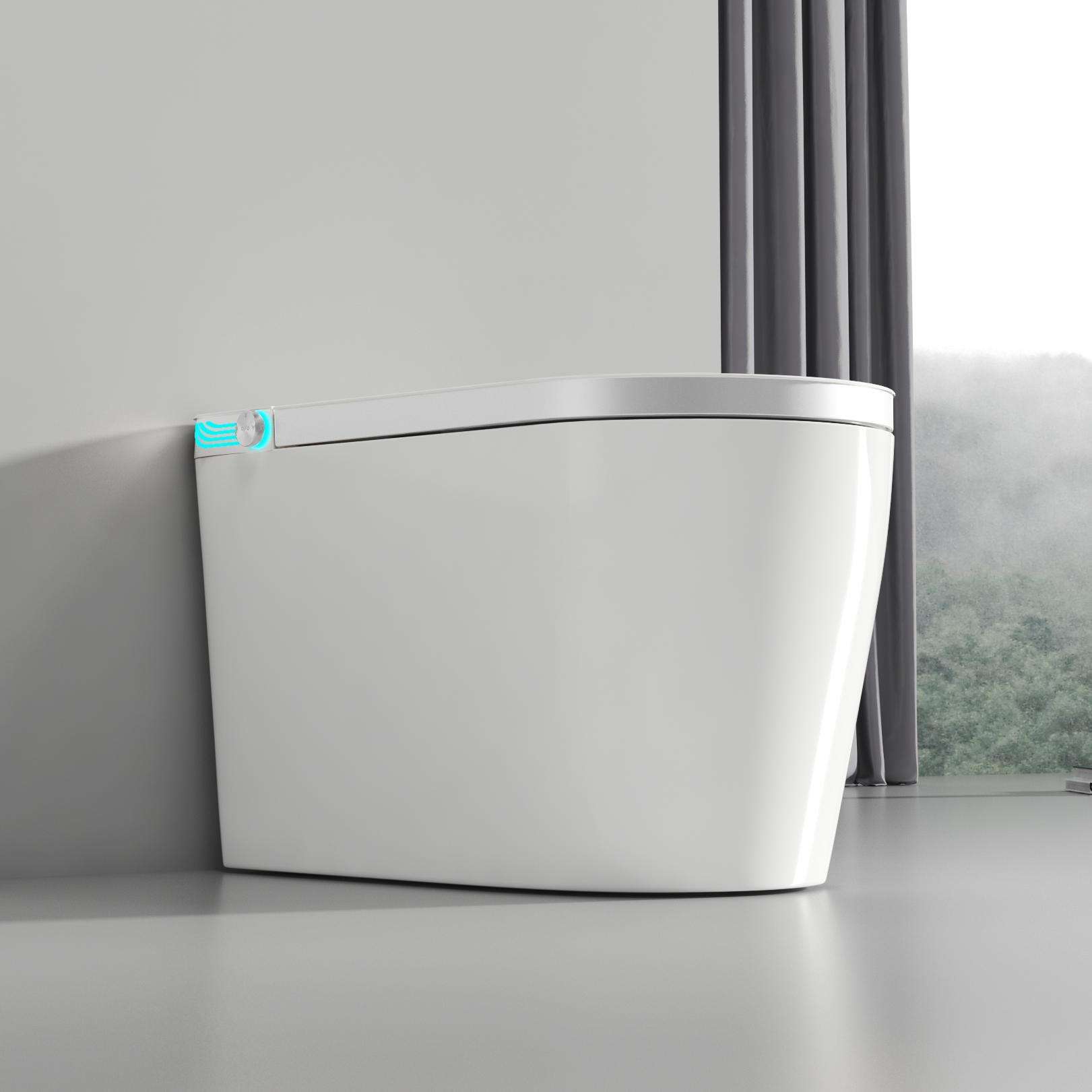 Wall Hung Smart Toilet Elongated Automatic Bidet Seat with S-Trap Drainage and Remote Control - Luciddepot