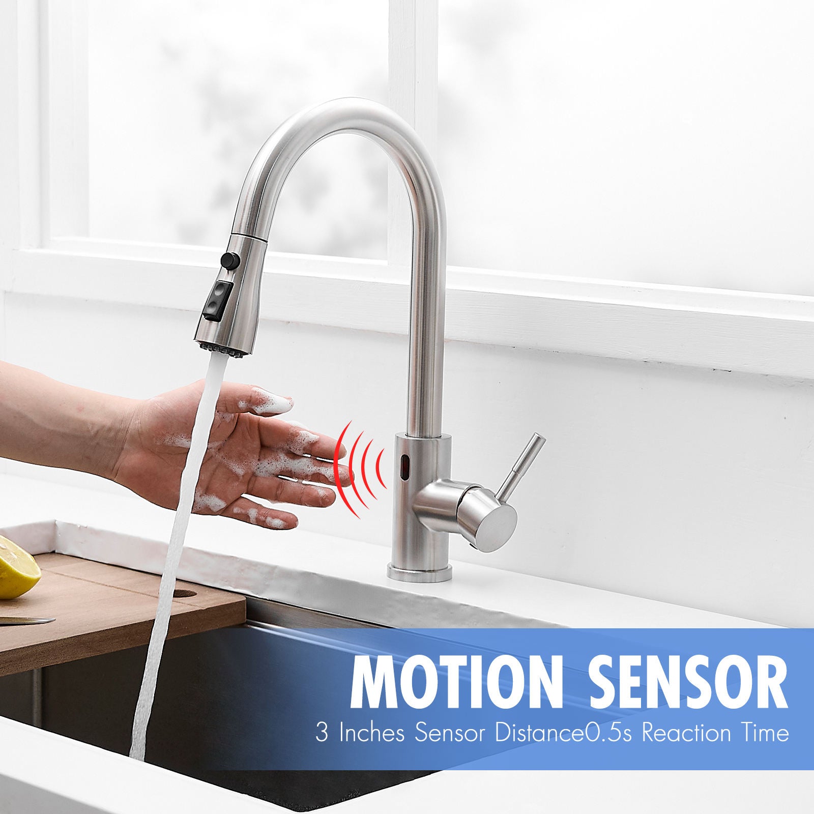 Kitchen, Faucet, Touchless Faucet, Single Handle Faucet, Pull-Out Sprayer, Ceramic Valve, Core Sense Faucet, Stainless Steel