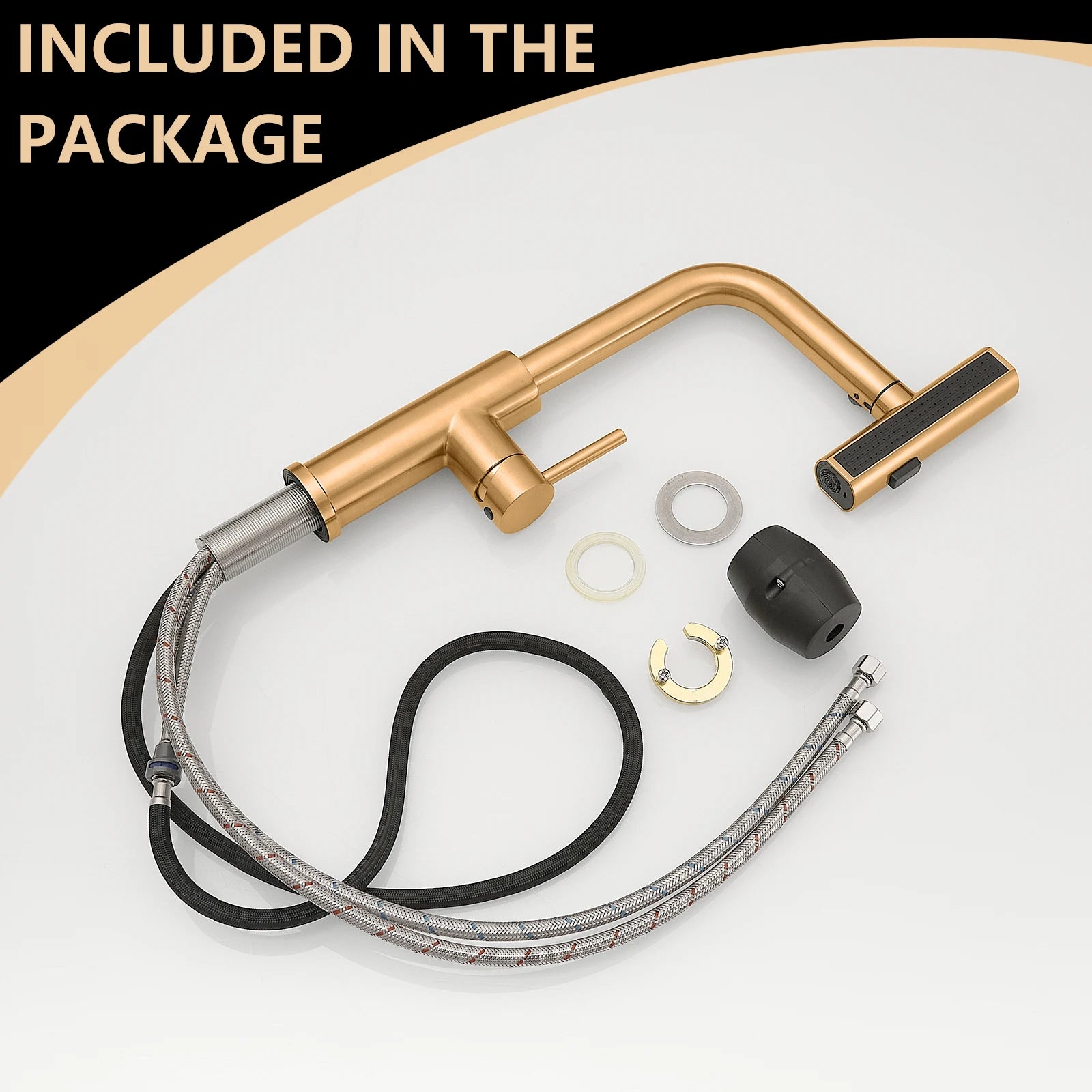 Kitchen, Faucet, Single Handle Faucet, Push Button, T Pull-Out Sprayer, Ceramic Valve, Nickle, Black, Gold