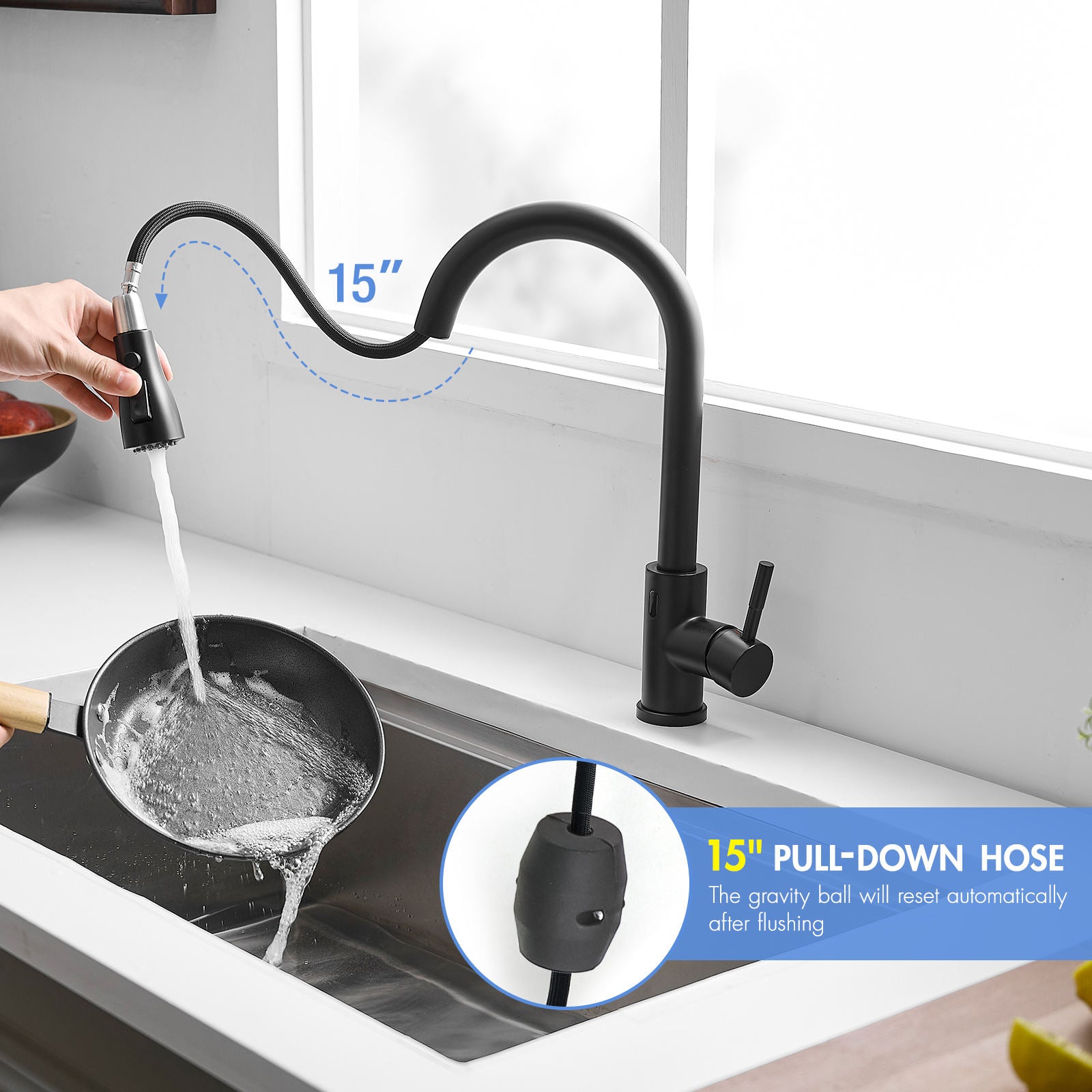 Kitchen, Faucet, Touchless Faucet, Single Handle Faucet, Pull-Out Sprayer, Ceramic Valve, Core Sense Faucet, Black