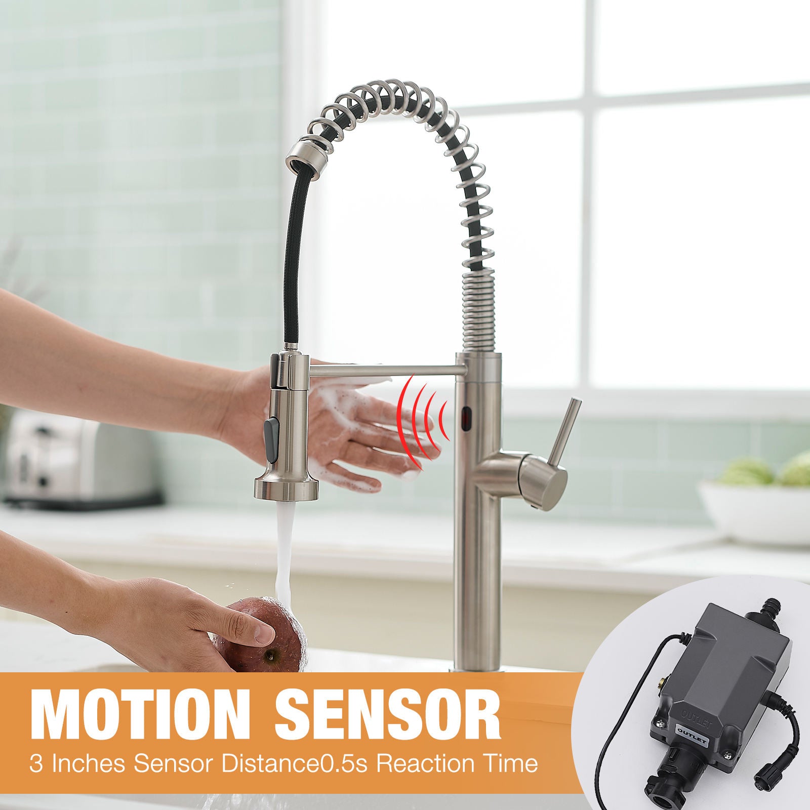 Kitchen, Faucet, Single Handle Faucet, Touchless, Push Button, Pull-Out Sprayer, Ceramic Valve, Core Sense Faucet, Nickel