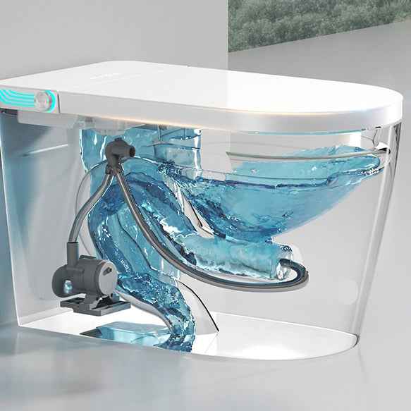 Modern One-Piece Ceramic Bathroom Toilet New Design Elongated Bowl Smart Remote Control Includes S-Type Traps - Luciddepot