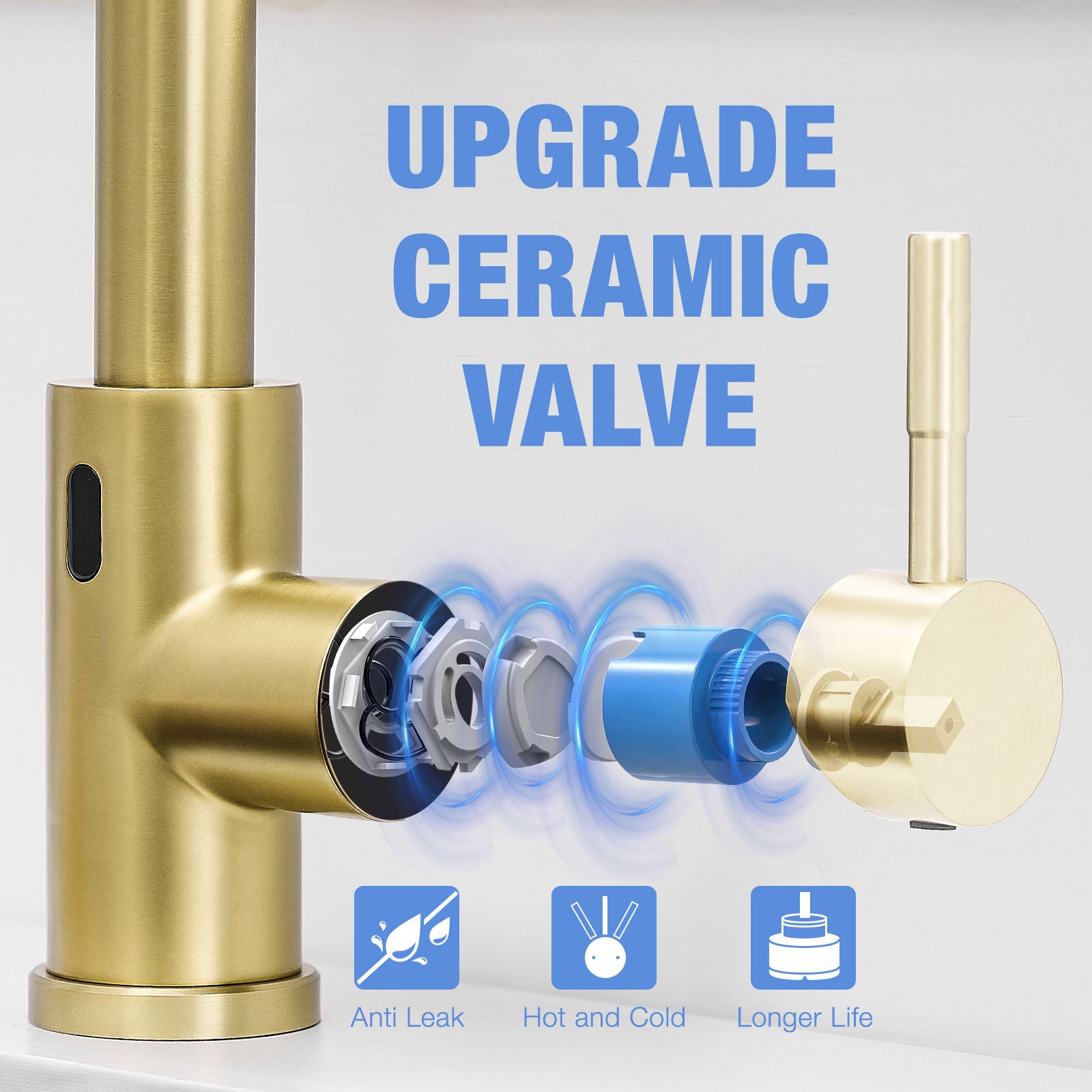 Kitchen, Faucet, Touchless Faucet, Single Handle Faucet, Pull-Out Sprayer, Ceramic Valve, Core Sense Faucet, Nickel Gold