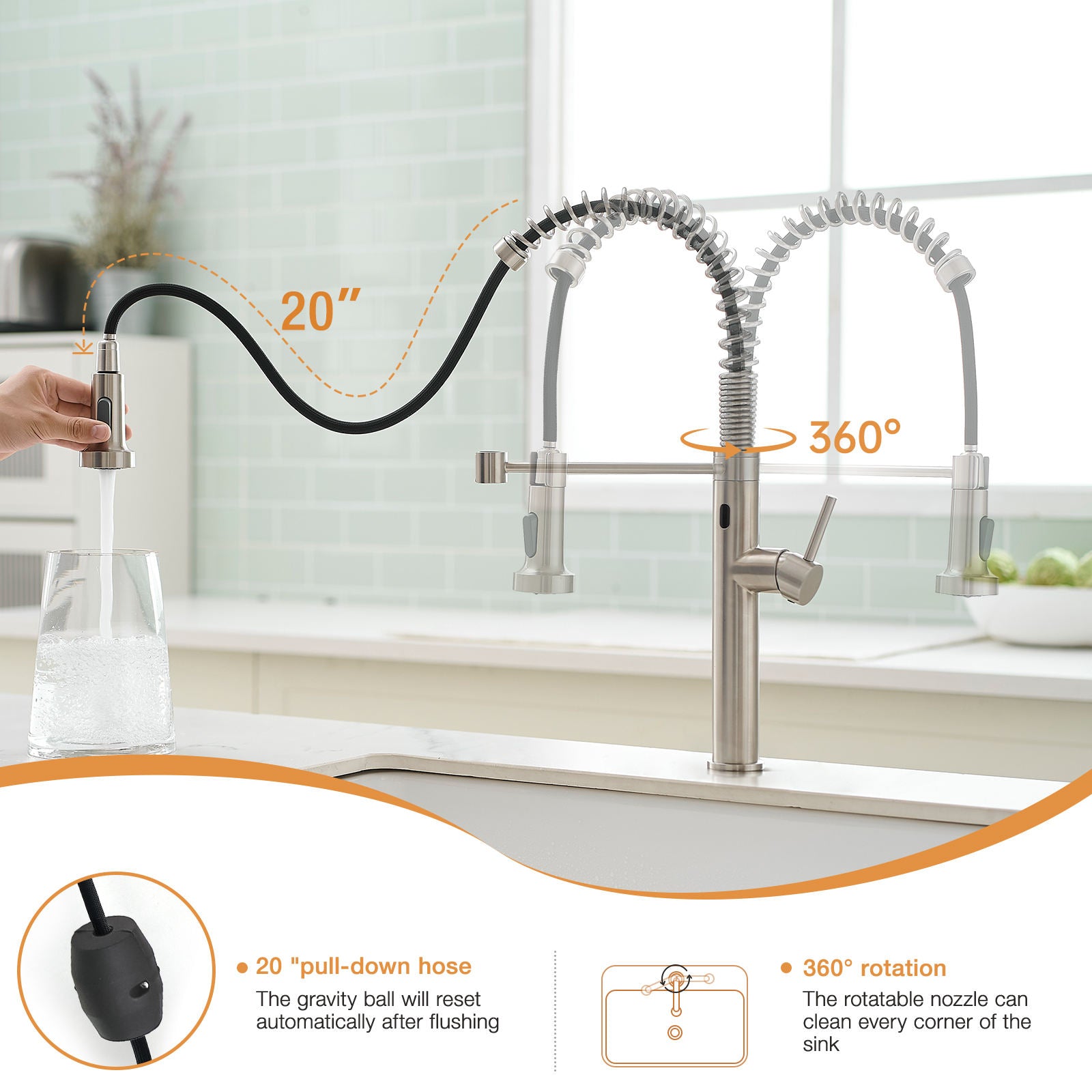 Kitchen, Faucet, Single Handle Faucet, Touchless, Push Button, Pull-Out Sprayer, Ceramic Valve, Core Sense Faucet, Nickel