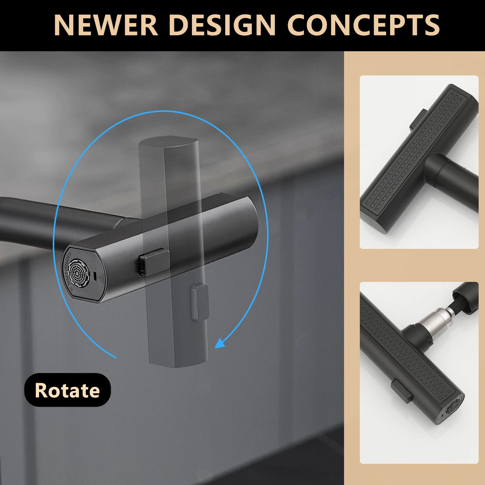 Kitchen, Faucet, Single Handle Faucet, Push Button, T Pull-Out Sprayer, Ceramic Valve, Nickle, Black, Gold