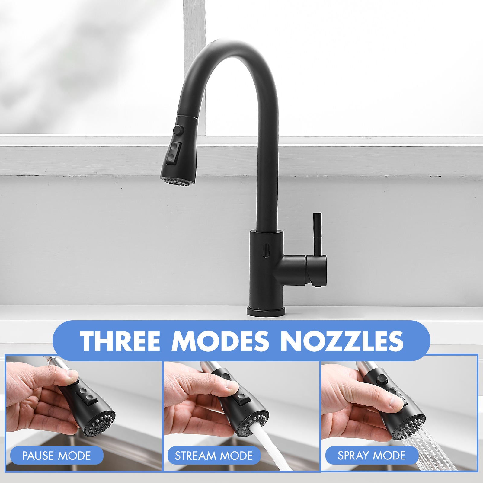 Kitchen, Faucet, Touchless Faucet, Single Handle Faucet, Pull-Out Sprayer, Ceramic Valve, Core Sense Faucet, Black