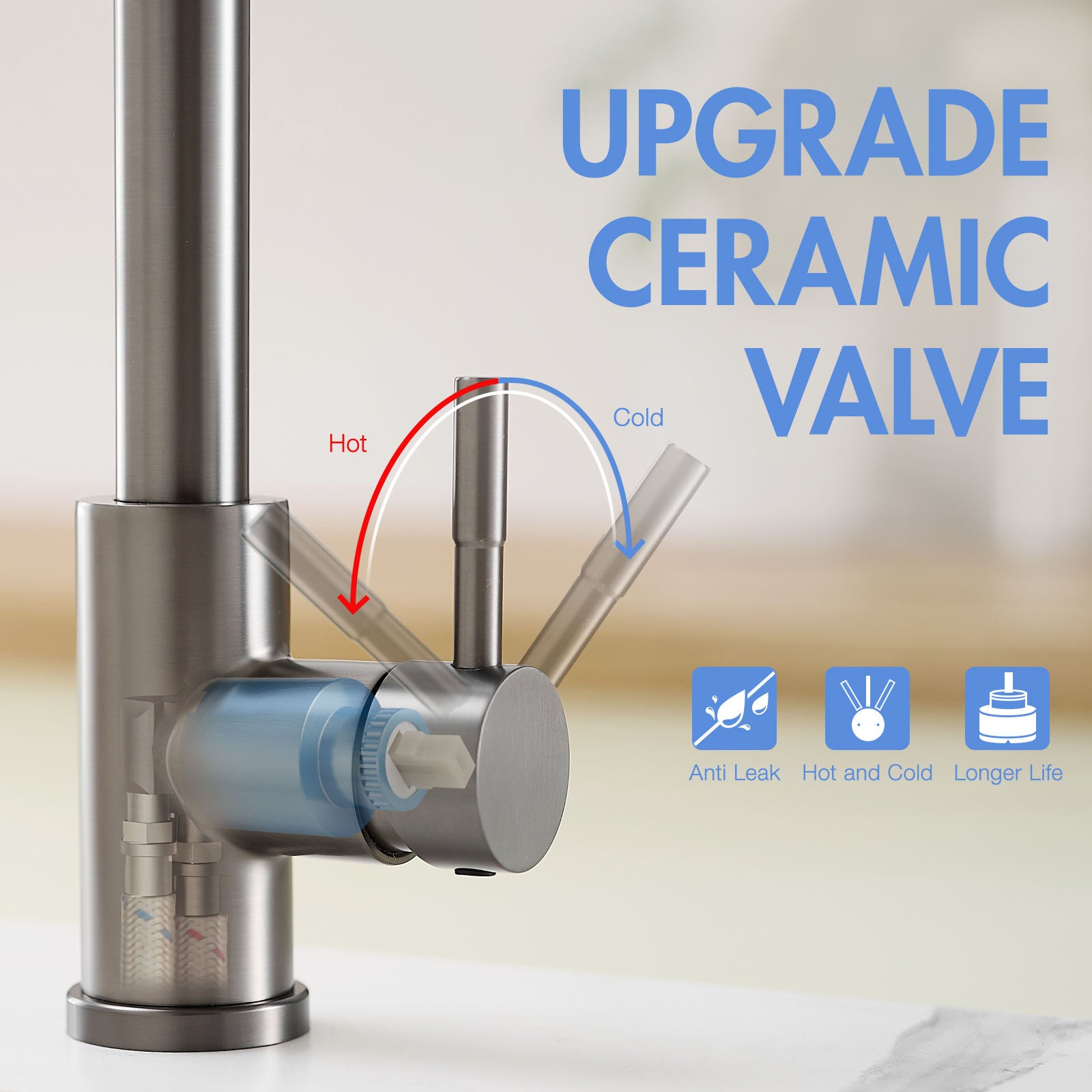 Kitchen, Faucet, Single Handle Faucet, Push Button, T Pull-Out Sprayer, Ceramic Valve, Gun Grey