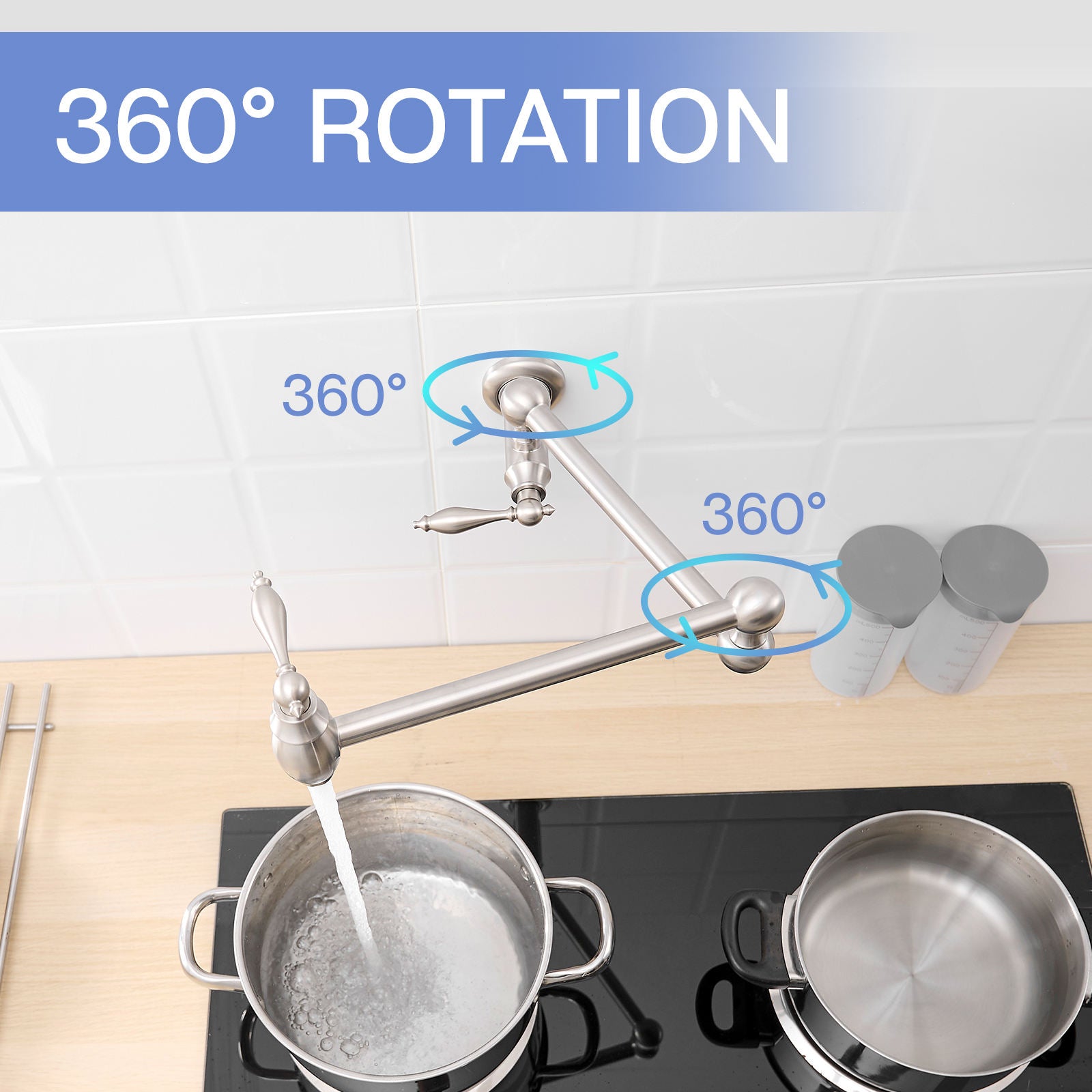 Wall Mount, Commercial Kitchen, Faucet, Brass Folding Pot Filler, Coffee Machine Faucet, Ceramic Valve Core, Silver, Gold, Black