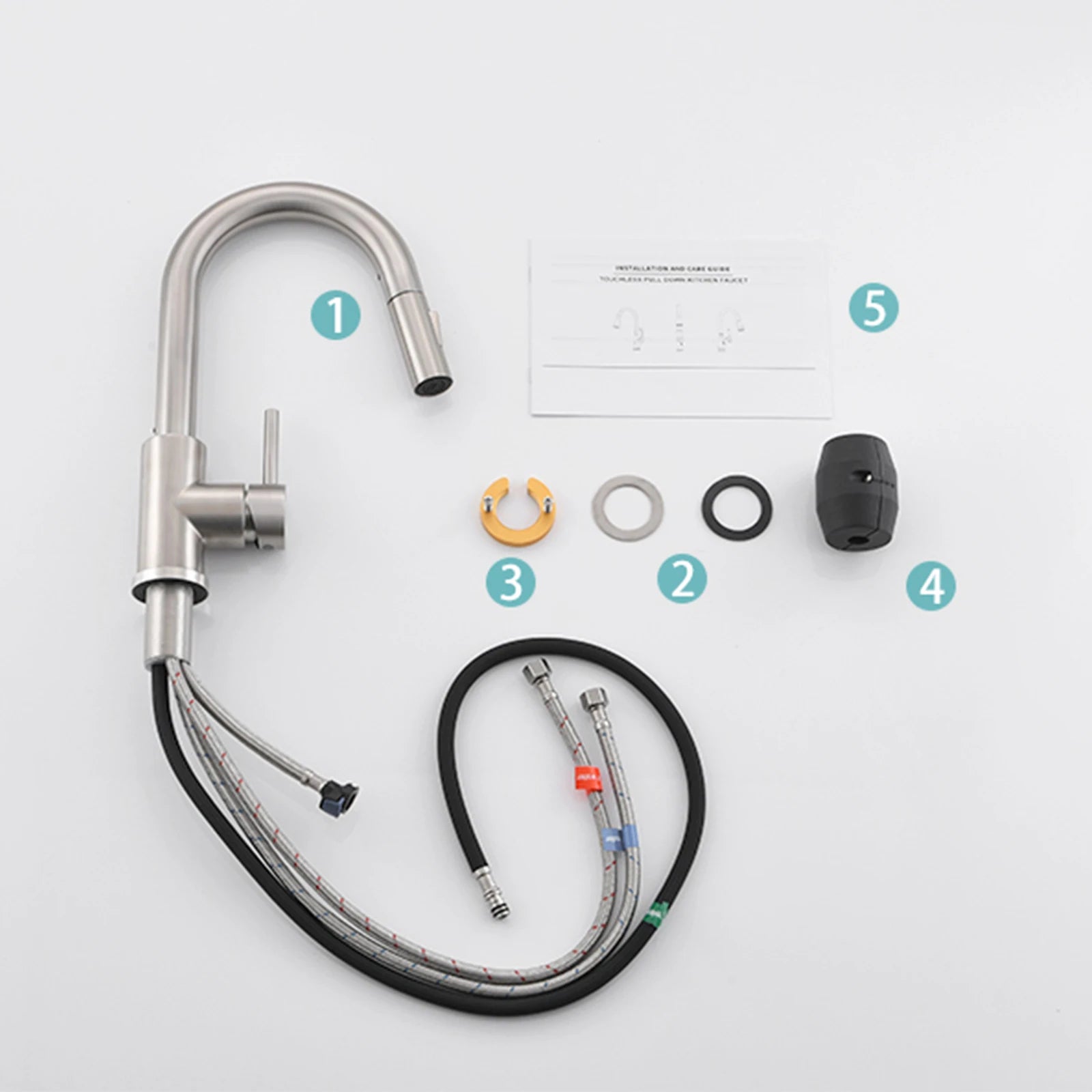 Kitchen, Faucet, Single Handle Faucet, Flat Button, Spring Pull-Out Sprayer, Ceramic Valve, Black, Nickle