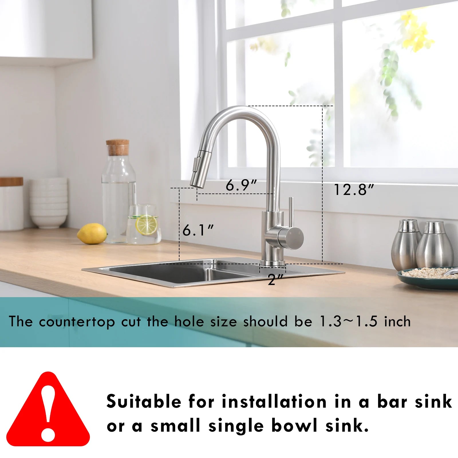 Kitchen, Faucet, Single Handle Faucet, Flat Button, Spring Pull-Out Sprayer, Ceramic Valve, Black, Nickle