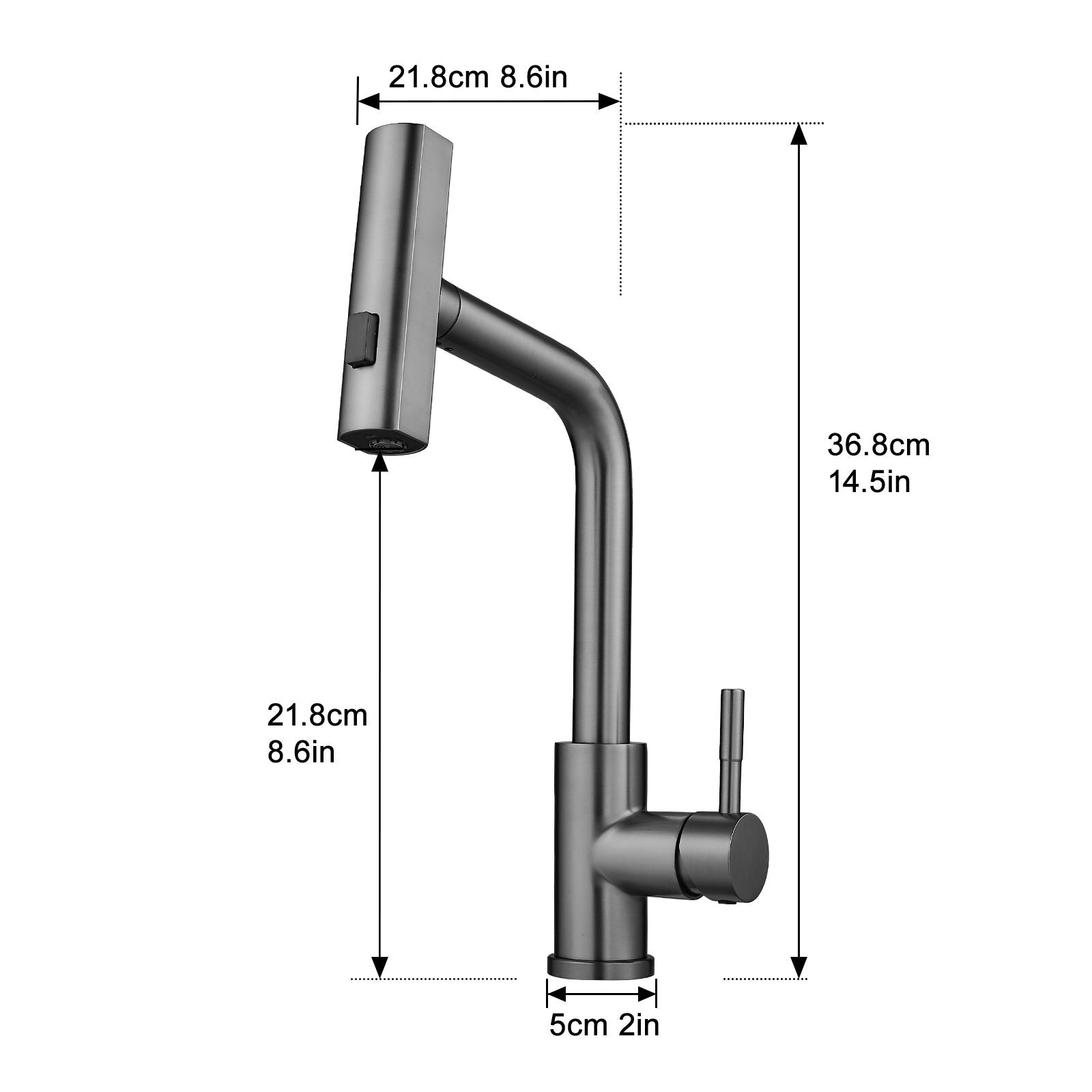 Kitchen, Faucet, Single Handle Faucet, Push Button, T Pull-Out Sprayer, Ceramic Valve, Gun Grey