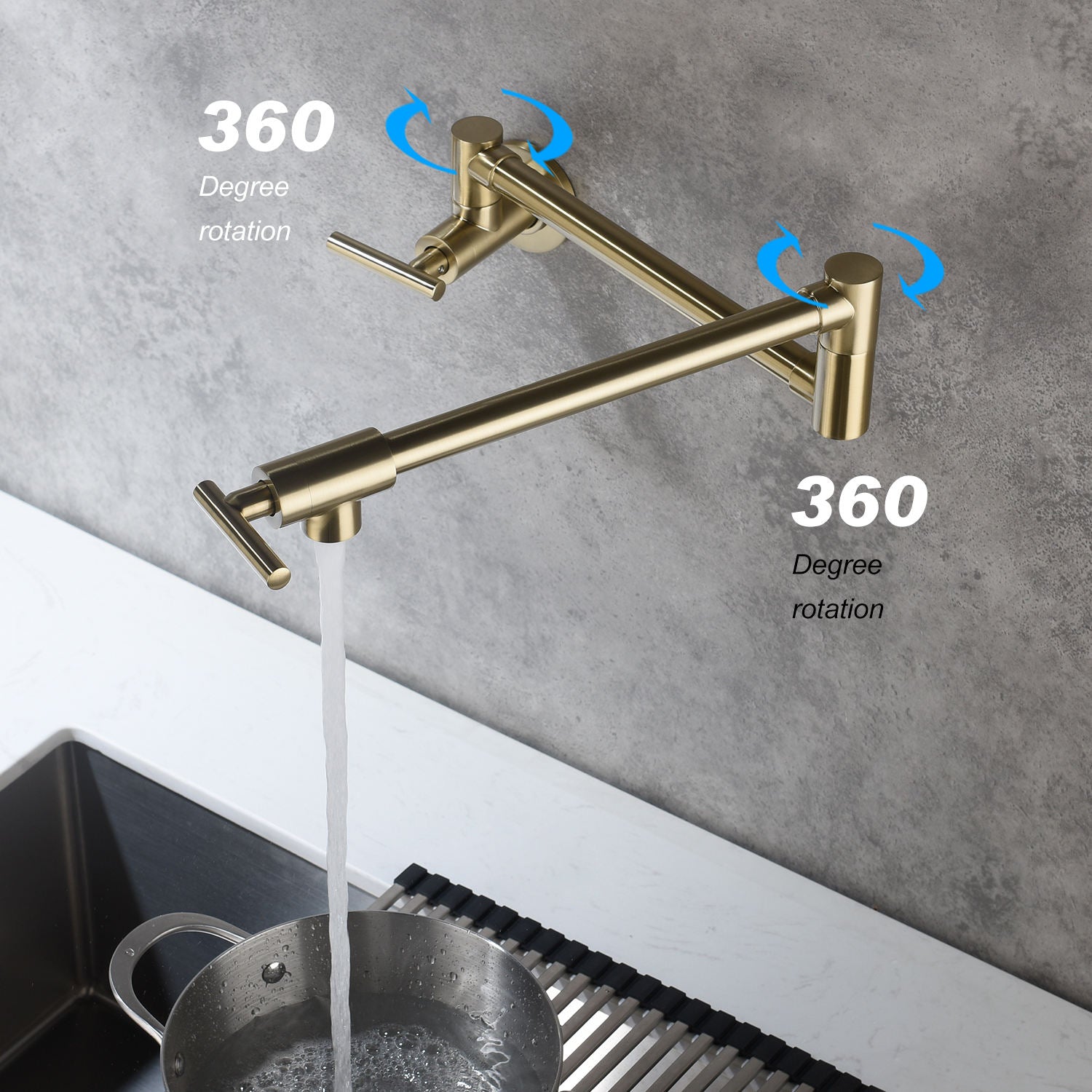 Kitchen Faucet, Bathroom Faucet, Bathroom, Wall Mount, Foldable Kitchen, Faucet, Brass Folding Pot Filler, Coffee Machine Faucet, Ceramic Valve Core, Gold