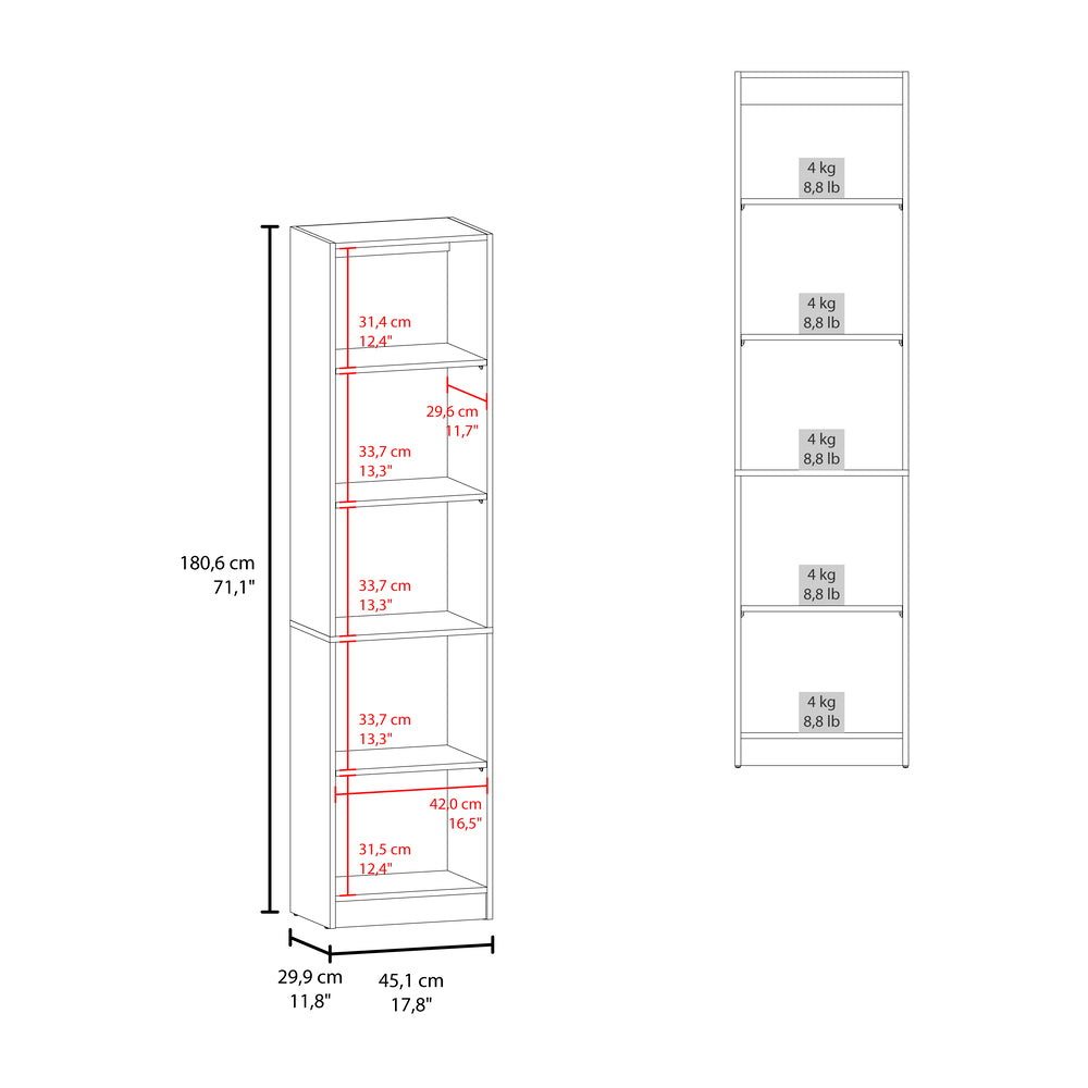 Vinton XS Bookcase Compact Bookshelf with Multiple Shelves, Natural Oak / White - Luciddepo