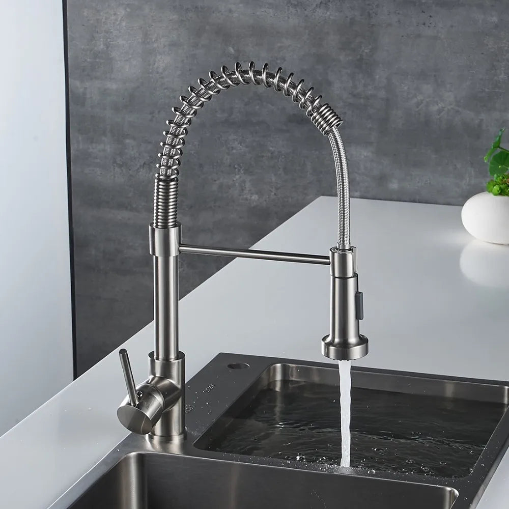 Kitchen Faucet,  Bathroom Faucet, Bathroom, Kitchen, Faucet, Single Handle Faucet, Contemporary, Push Button, Pull-Out Sprayer, Ceramic Valve, Core Sense Faucet, Nickle, Chrome