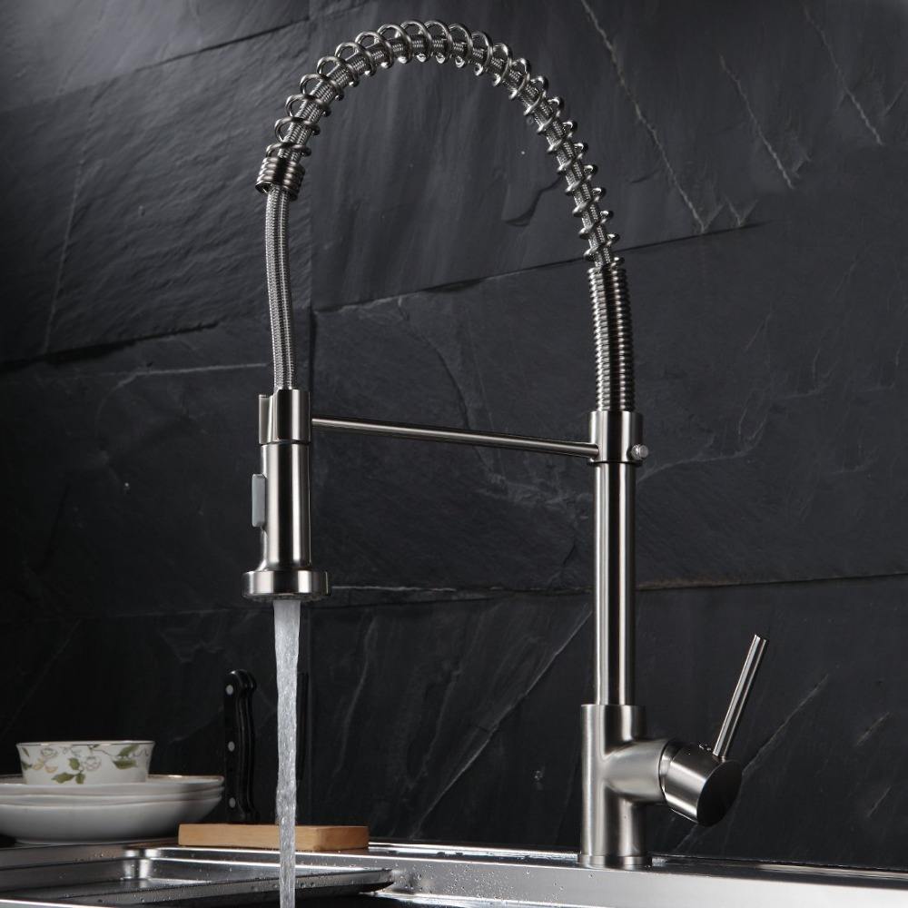 Kitchen Faucet,  Bathroom Faucet, Bathroom, Kitchen, Faucet, Single Handle Faucet, Contemporary, Push Button, Pull-Out Sprayer, Ceramic Valve, Core Sense Faucet, Nickle, Chrome