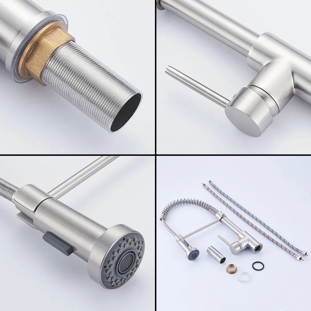 Kitchen Faucet,  Bathroom Faucet, Bathroom, Kitchen, Faucet, Single Handle Faucet, Contemporary, Push Button, Pull-Out Sprayer, Ceramic Valve, Core Sense Faucet, Nickle, Chrome