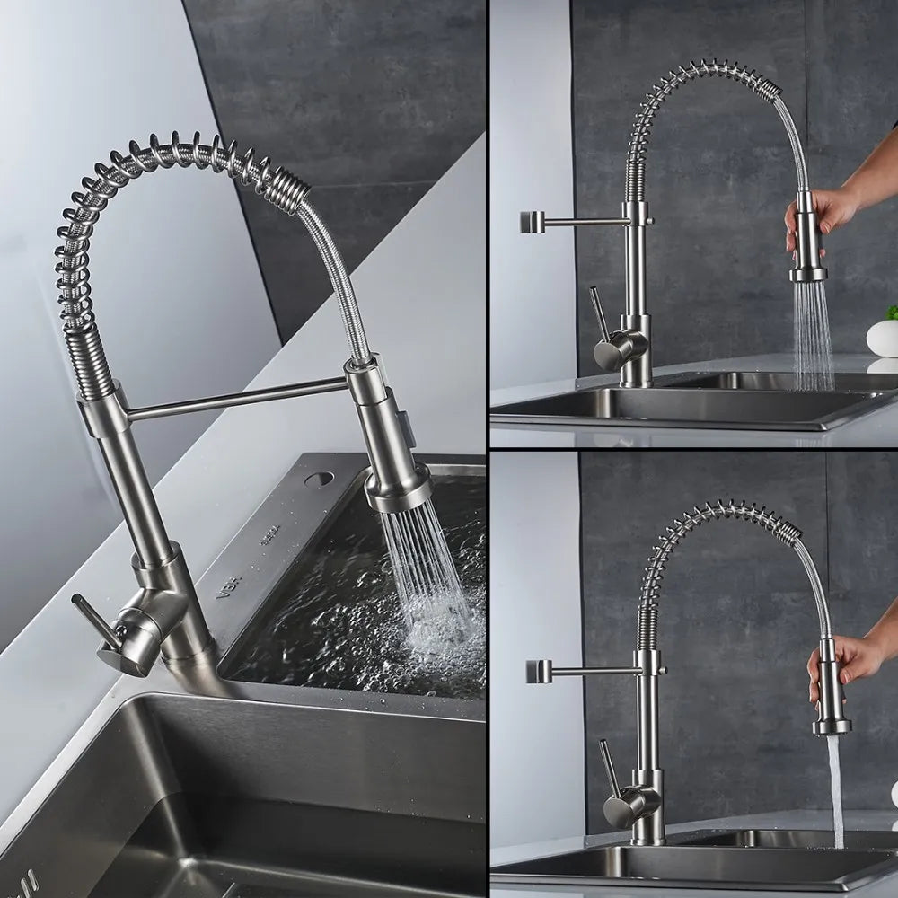 Kitchen Faucet,  Bathroom Faucet, Bathroom, Kitchen, Faucet, Single Handle Faucet, Contemporary, Push Button, Pull-Out Sprayer, Ceramic Valve, Core Sense Faucet, Nickle, Chrome