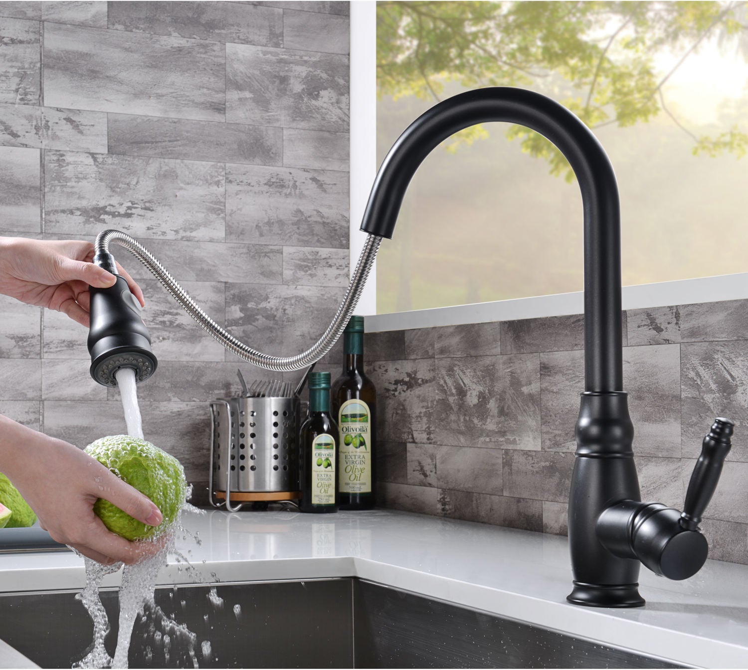 Kitchen, Faucet, Single Handle Faucet, Pull-Out Sprayer, Ceramic Valve, Core Sense Faucet, Black
