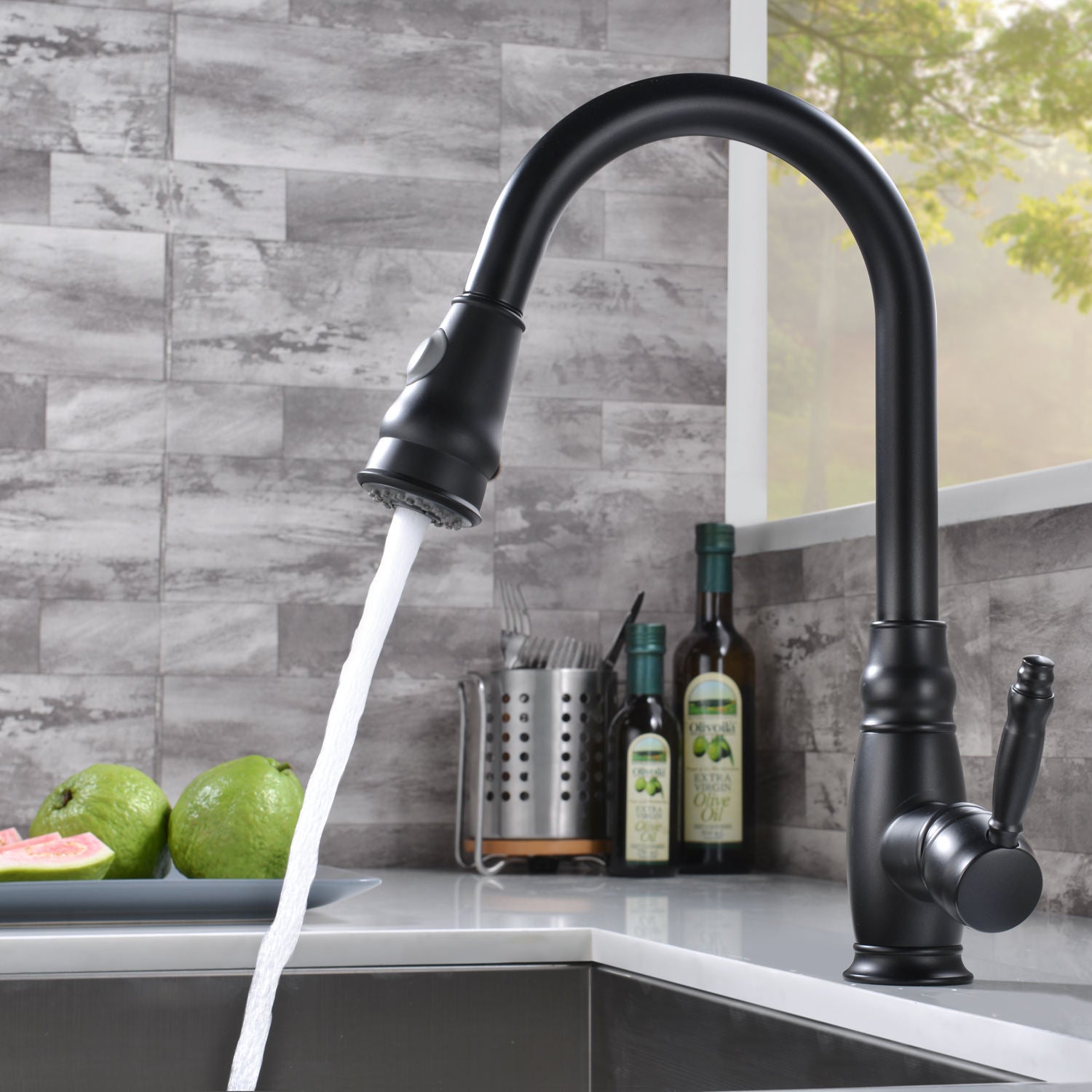 Kitchen, Faucet, Single Handle Faucet, Pull-Out Sprayer, Ceramic Valve, Core Sense Faucet, Black