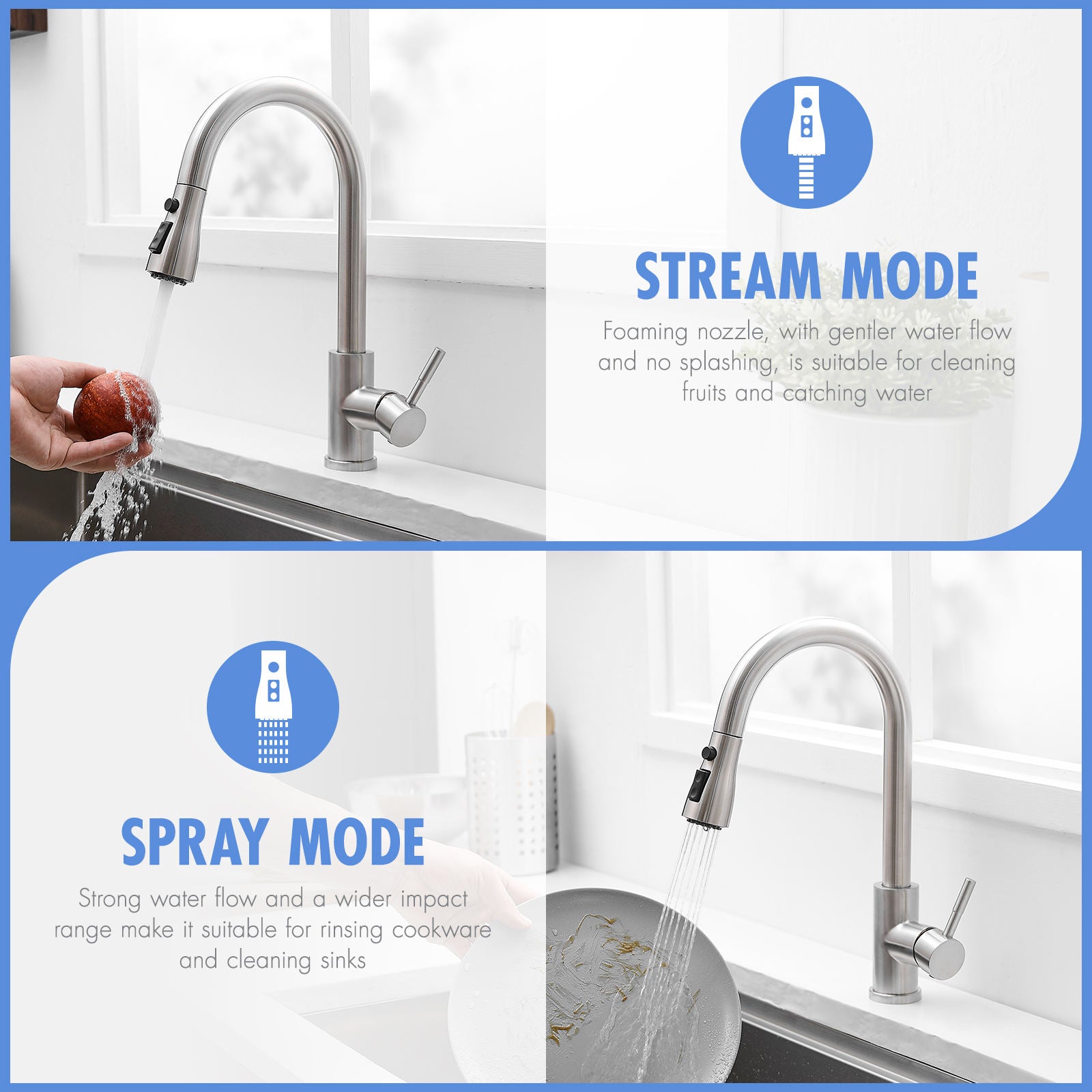Kitchen, Faucet, Single Handle Faucet, Push Button, Pull-Out Sprayer, Ceramic Valve, Core Sense Faucet, Nickel
