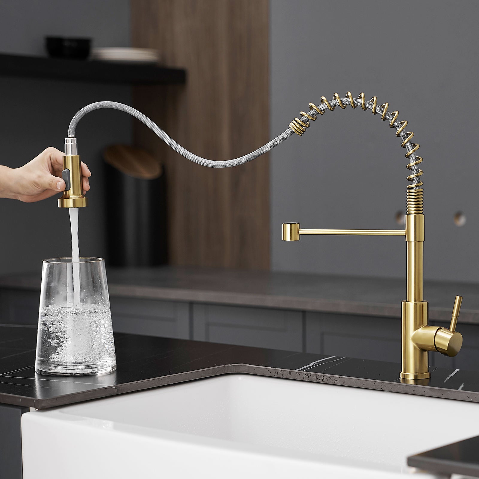 Kitchen, Faucet, Single Handle Faucet, Touchless, Push Button, Pull-Out Sprayer, Ceramic Valve, Core Sense Faucet, cupc certified, Black, Gold, Nickel