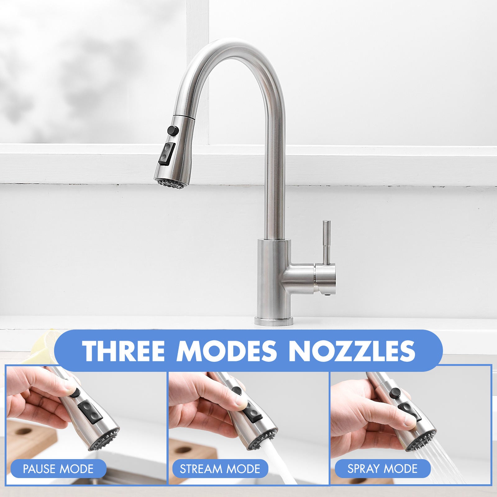 Kitchen, Faucet, Single Handle Faucet, Push Button, Pull-Out Sprayer, Ceramic Valve, Core Sense Faucet, Nickel