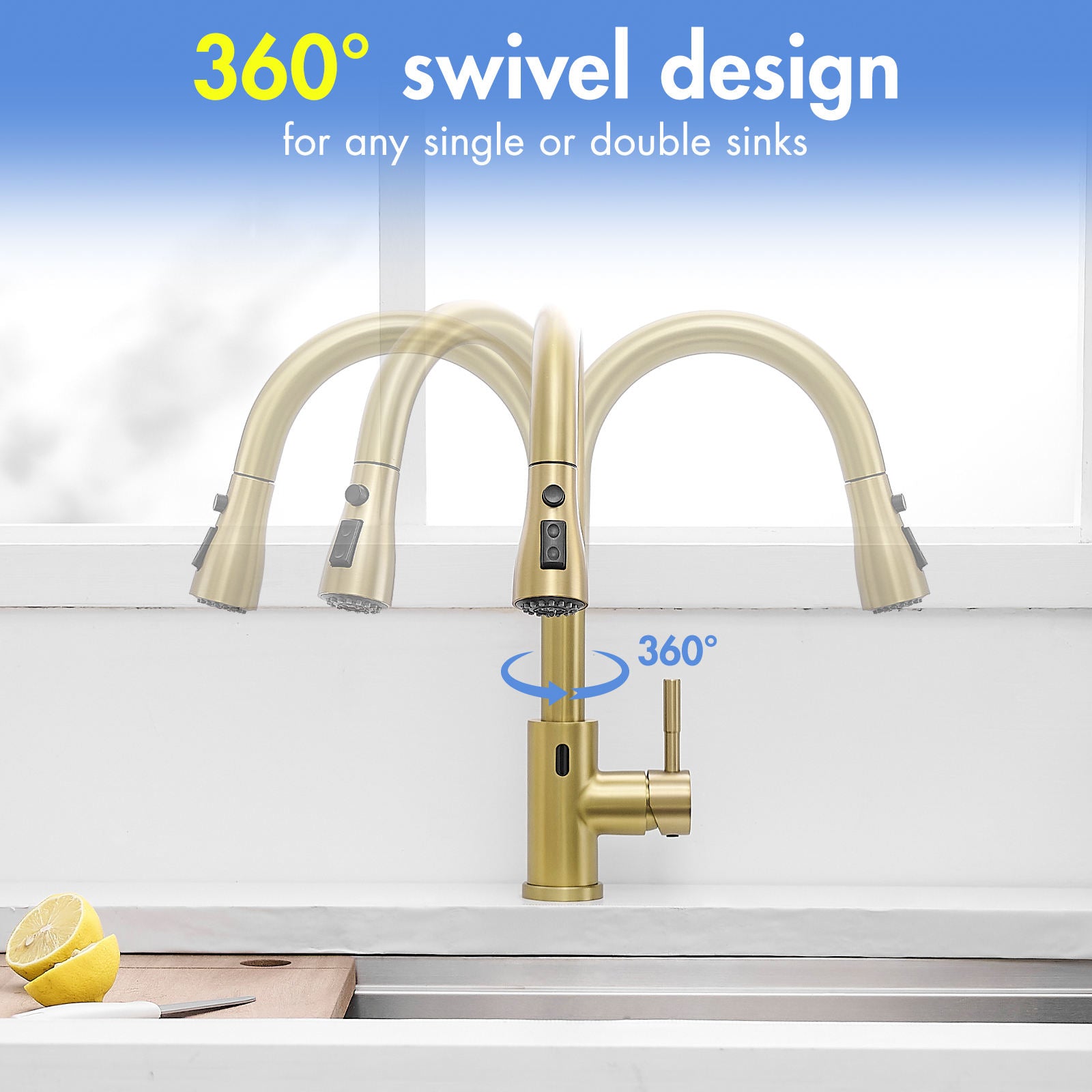 Kitchen, Faucet, Touchless Faucet, Single Handle Faucet, Pull-Out Sprayer, Ceramic Valve, Core Sense Faucet, Nickel Gold