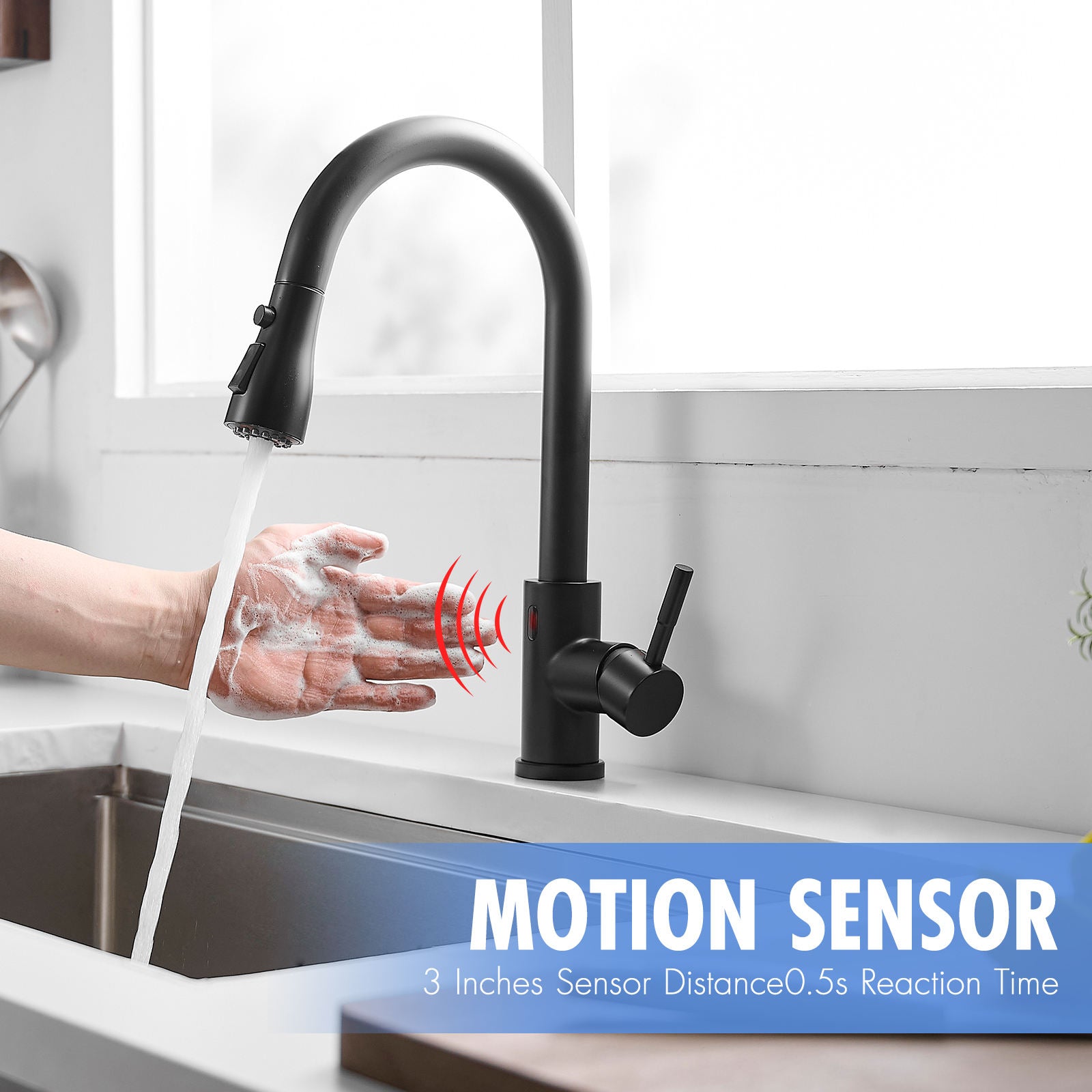 Kitchen, Faucet, Touchless Faucet, Single Handle Faucet, Pull-Out Sprayer, Ceramic Valve, Core Sense Faucet, Black
