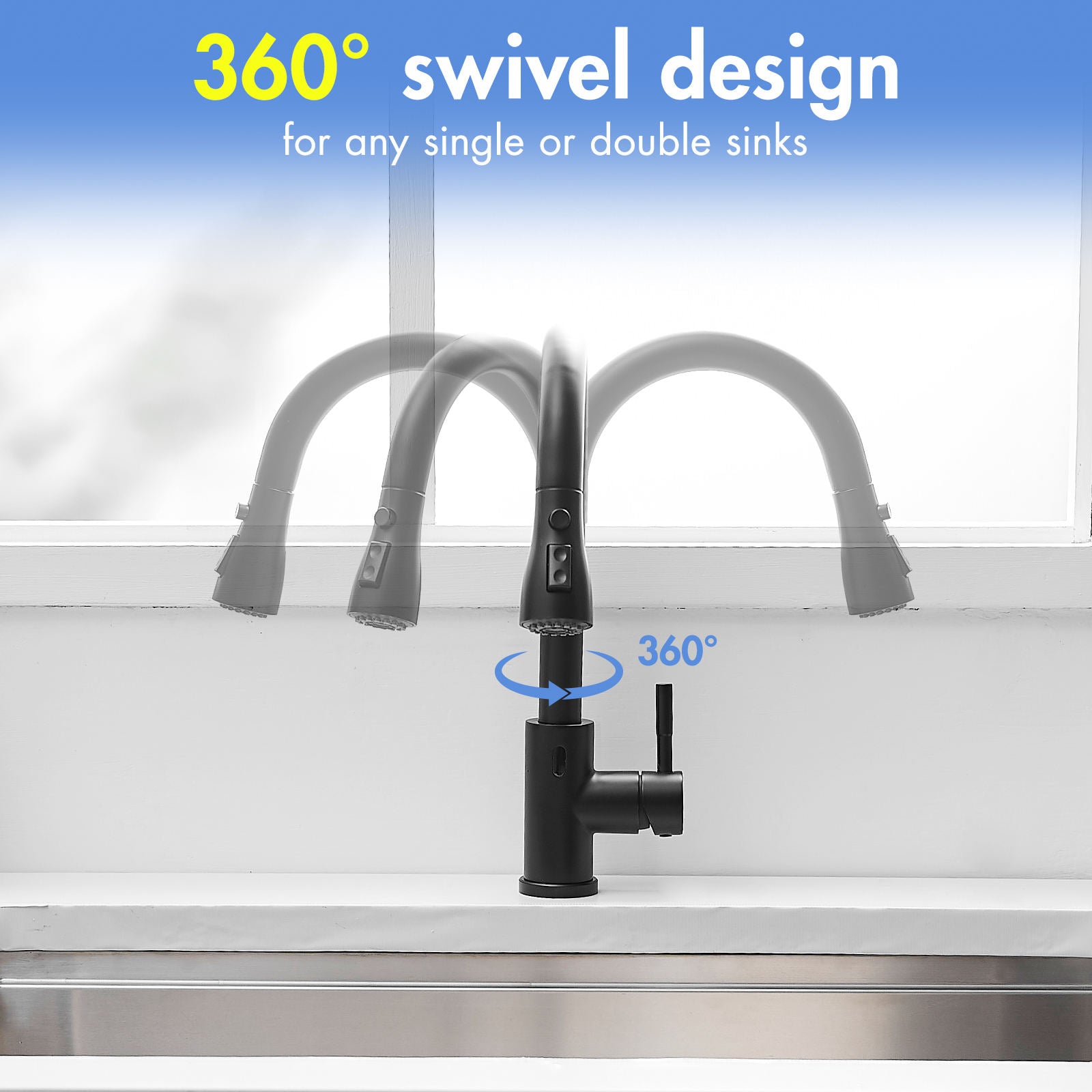 Kitchen, Faucet, Touchless Faucet, Single Handle Faucet, Pull-Out Sprayer, Ceramic Valve, Core Sense Faucet, Black