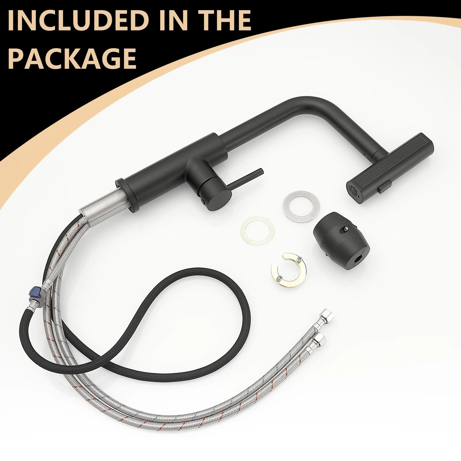 Kitchen, Faucet, Single Handle Faucet, Push Button, T Pull-Out Sprayer, Ceramic Valve, Nickle, Black, Gold