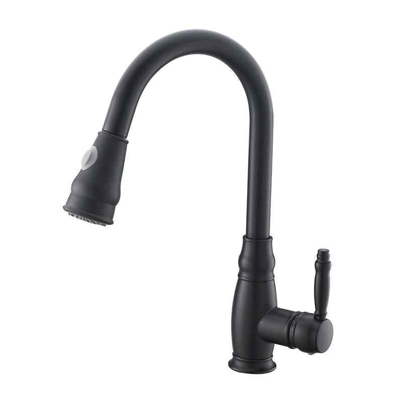 Modern Single Handle 360° Swivel Brass Kitchen Faucet with Push Button Single Hole Kitchen Sink Faucet-Black - Luciddepot