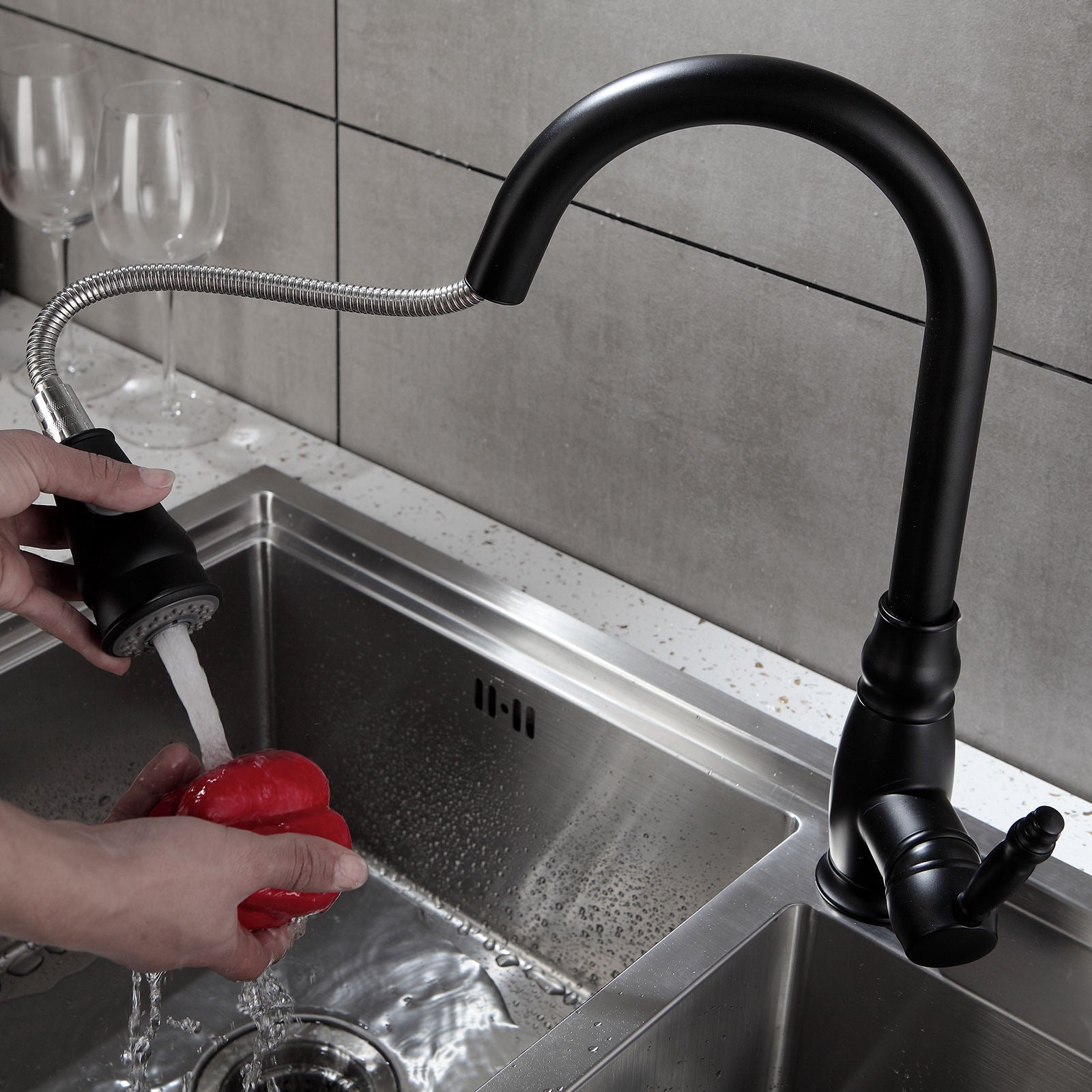 Kitchen, Faucet, Single Handle Faucet, Pull-Out Sprayer, Ceramic Valve, Core Sense Faucet, Black
