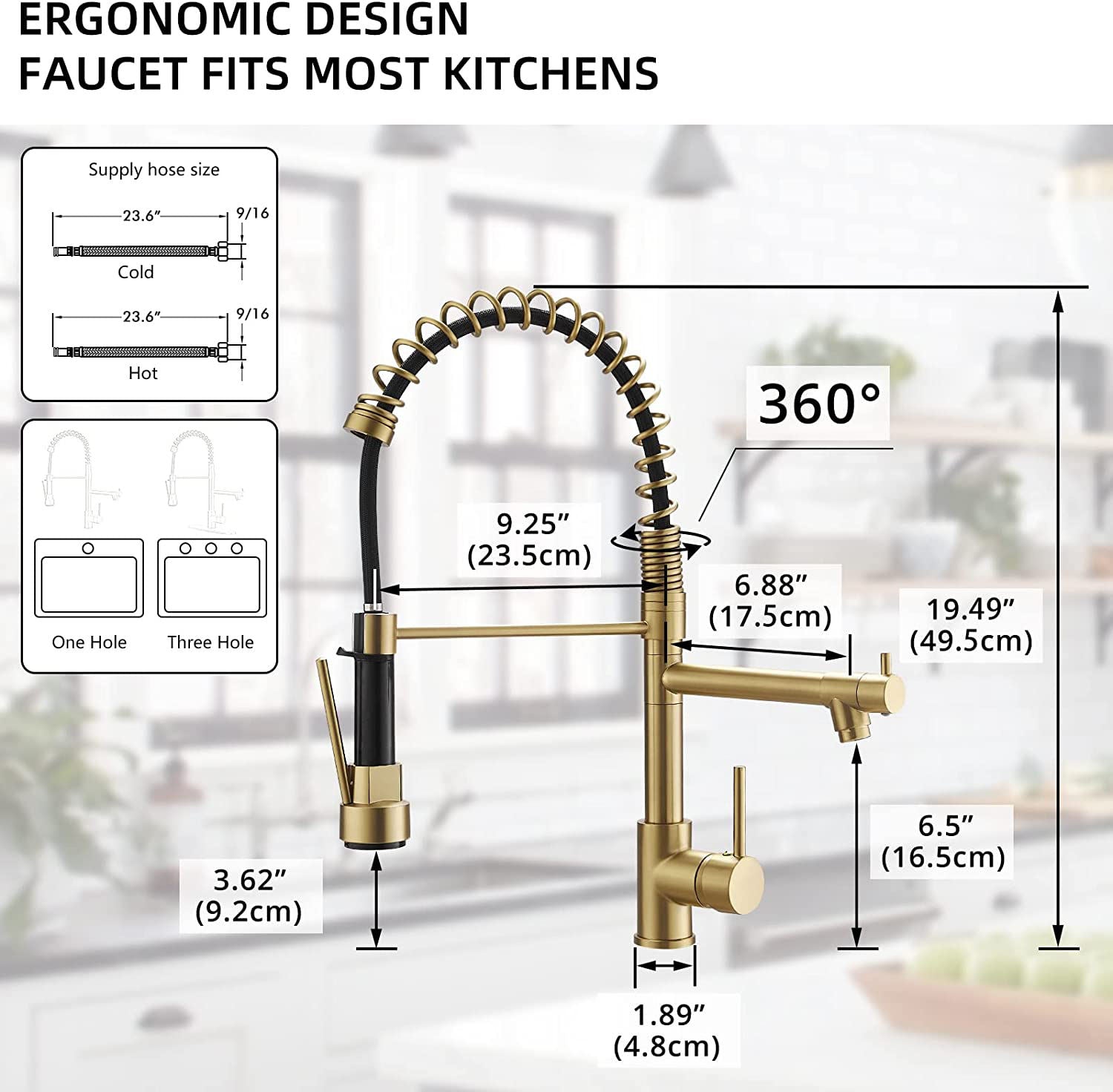 Kitchen, Faucet, Single Handle Faucet, Contemporary, Push Button, Pull-Out Sprayer, two nozzle, Ceramic Valve, Core Sense Faucet, Gold