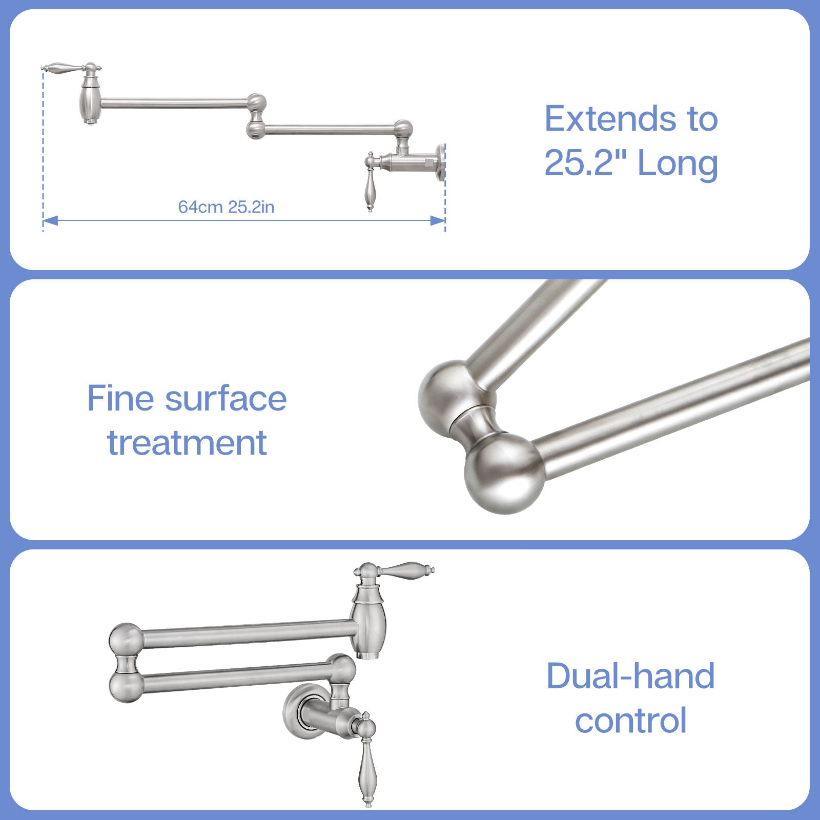 Wall Mount, Commercial Kitchen, Faucet, Brass Folding Pot Filler, Coffee Machine Faucet, Ceramic Valve Core, Silver, Gold, Black